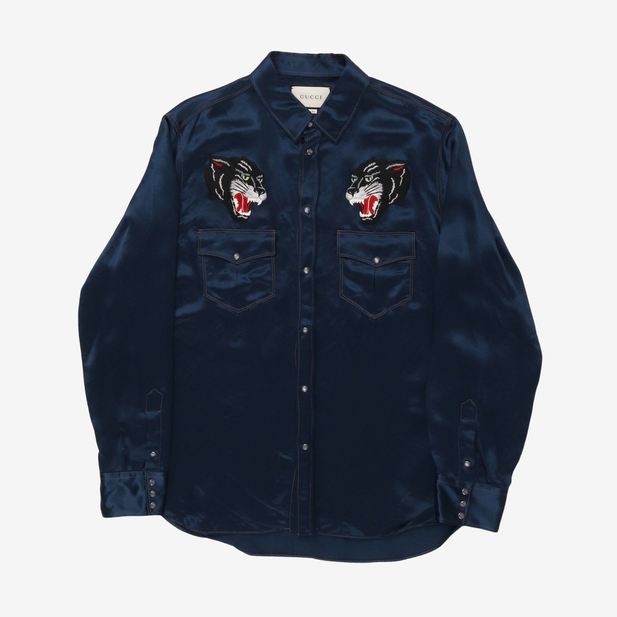 Embroidered Wolves Satin Shirt