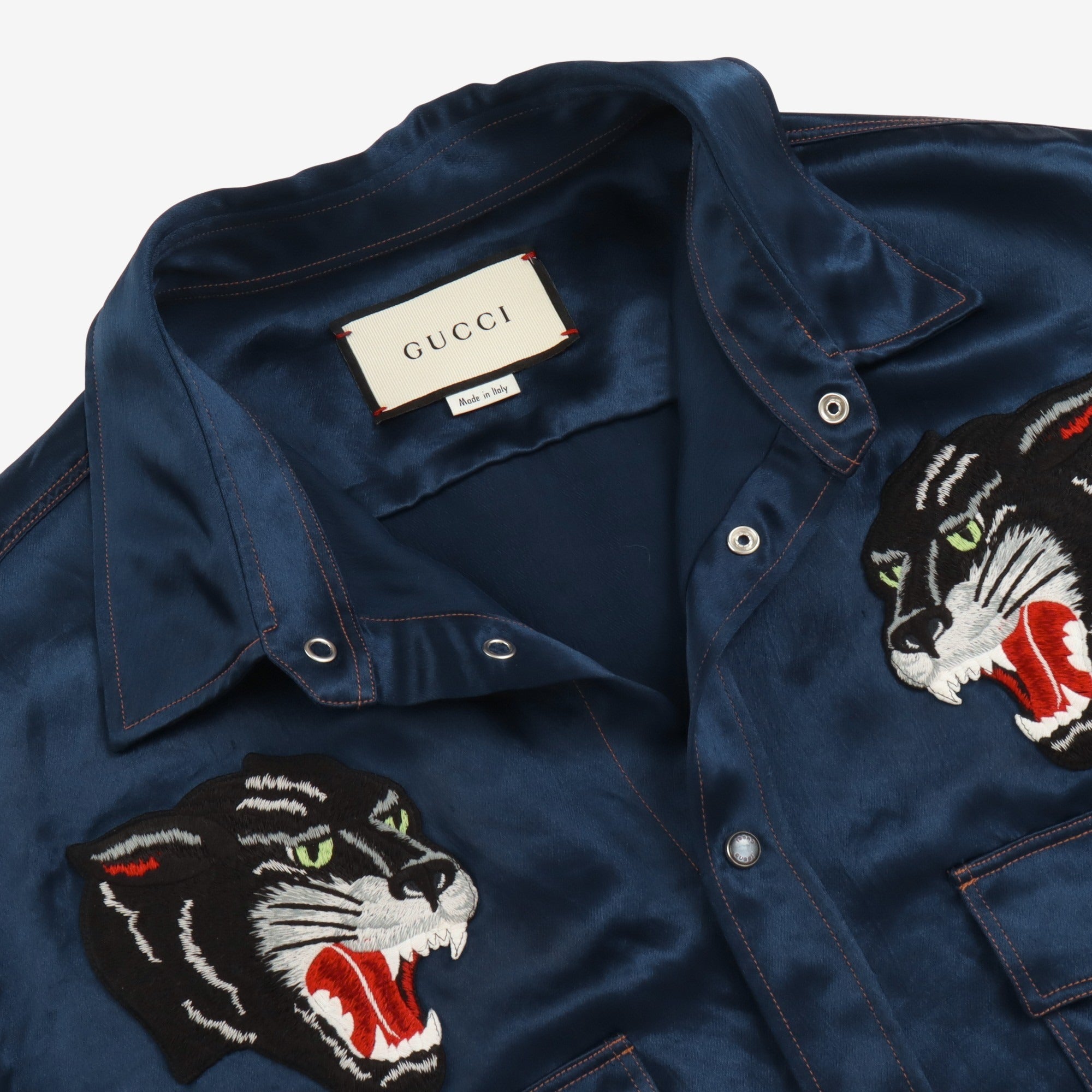 Embroidered Wolves Satin Shirt