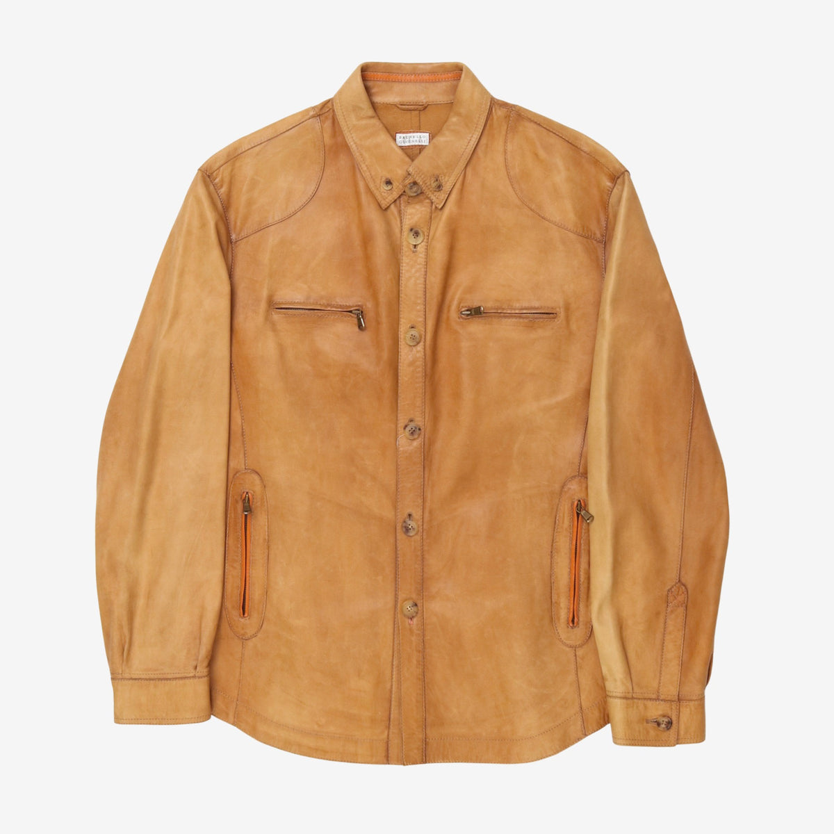 レザージャケット・コート BRUNELLO CUCINELLI BROWN LEATHER OVERSHIRT JACKET Men's coats and jackets - Designer outerwear | Brunello
