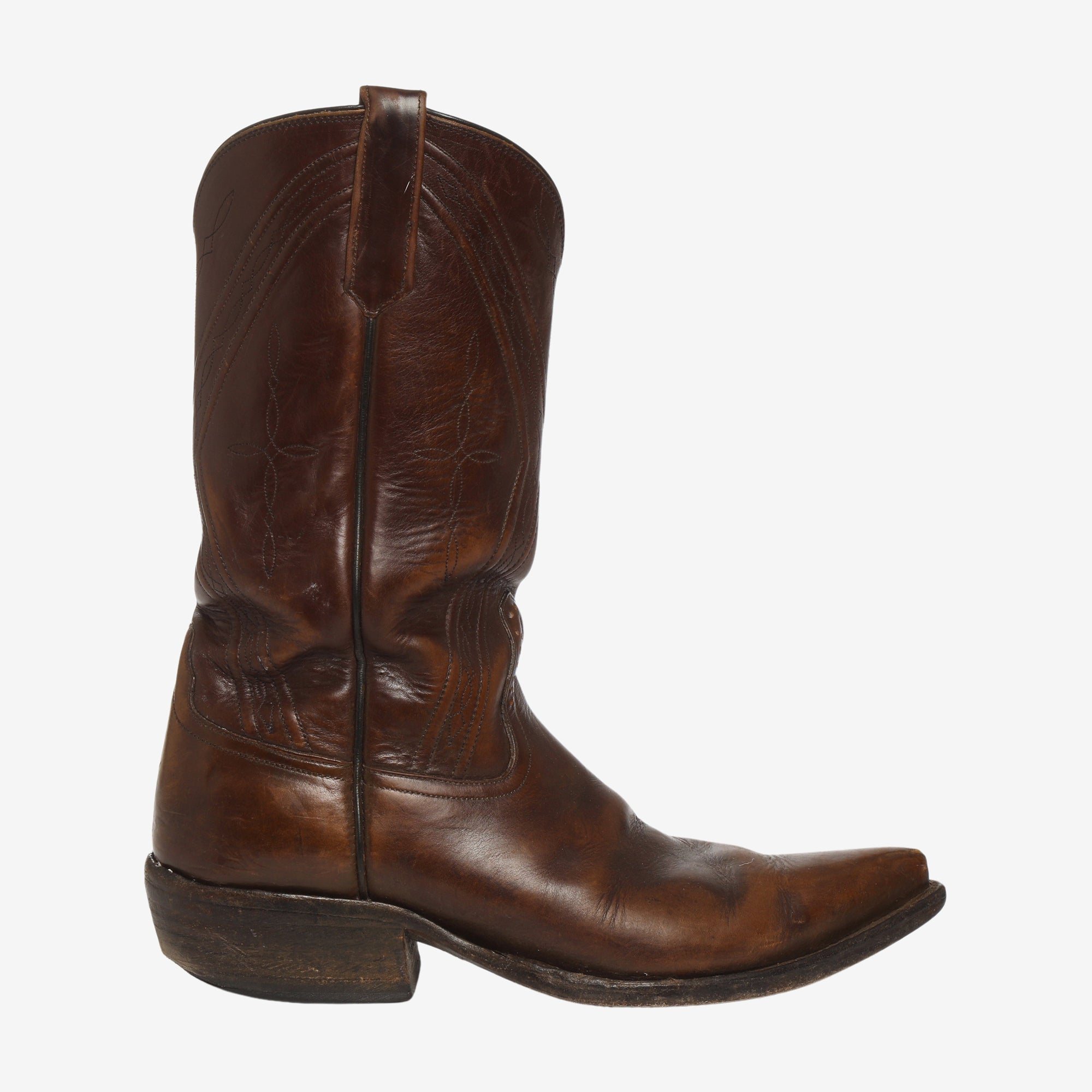 11 Inch Embroidered Leather Cowboy Boots