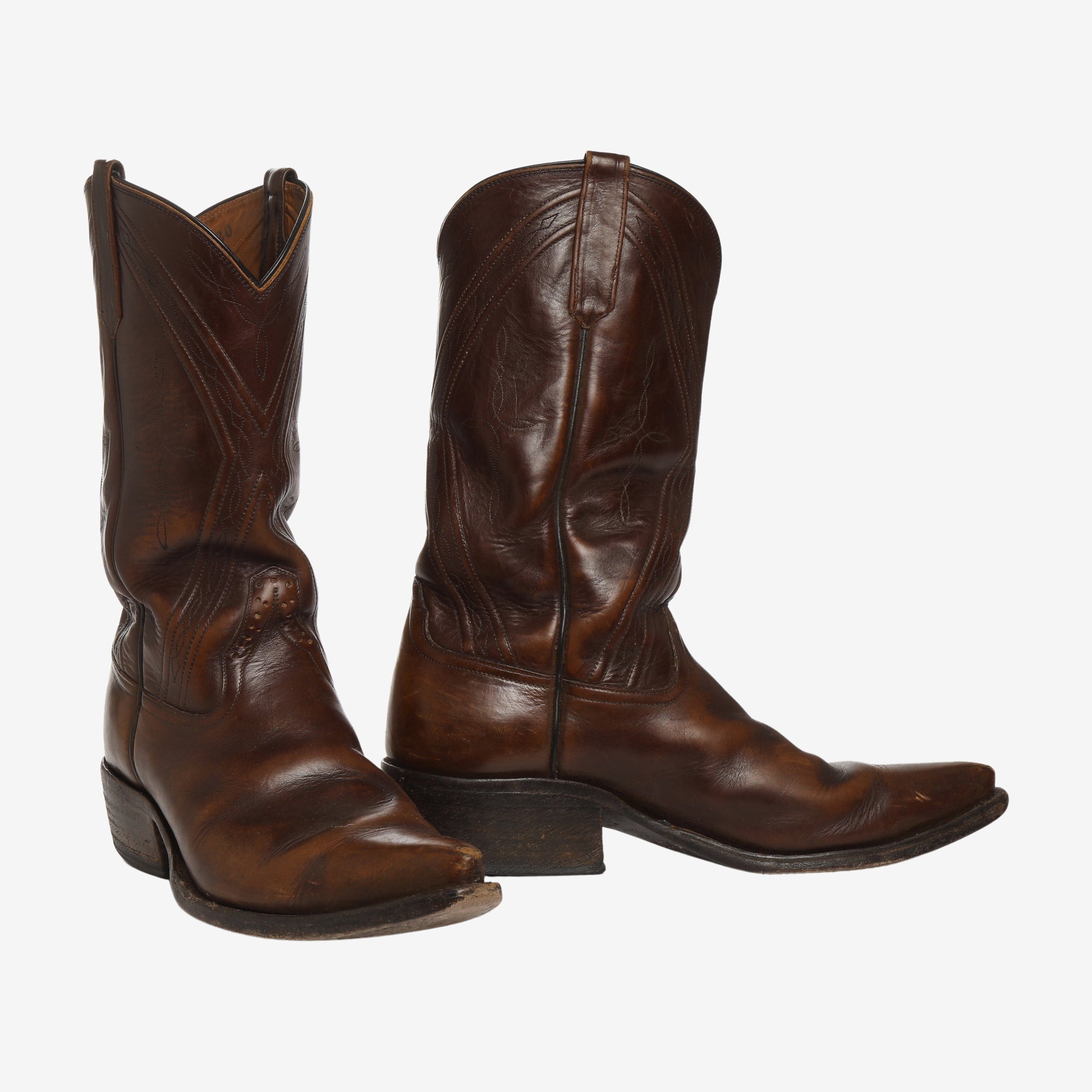 11 Inch Embroidered Leather Cowboy Boots