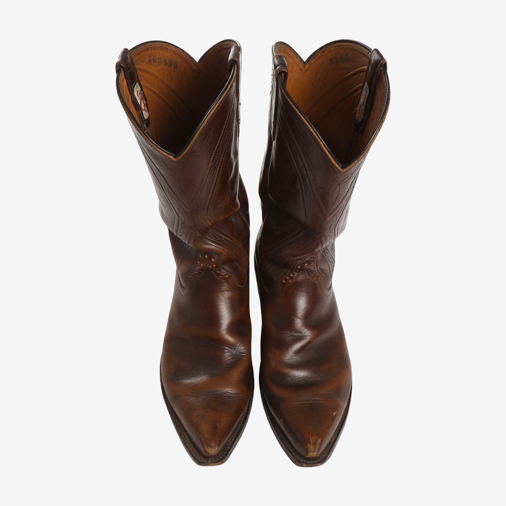 11 Inch Embroidered Leather Cowboy Boots