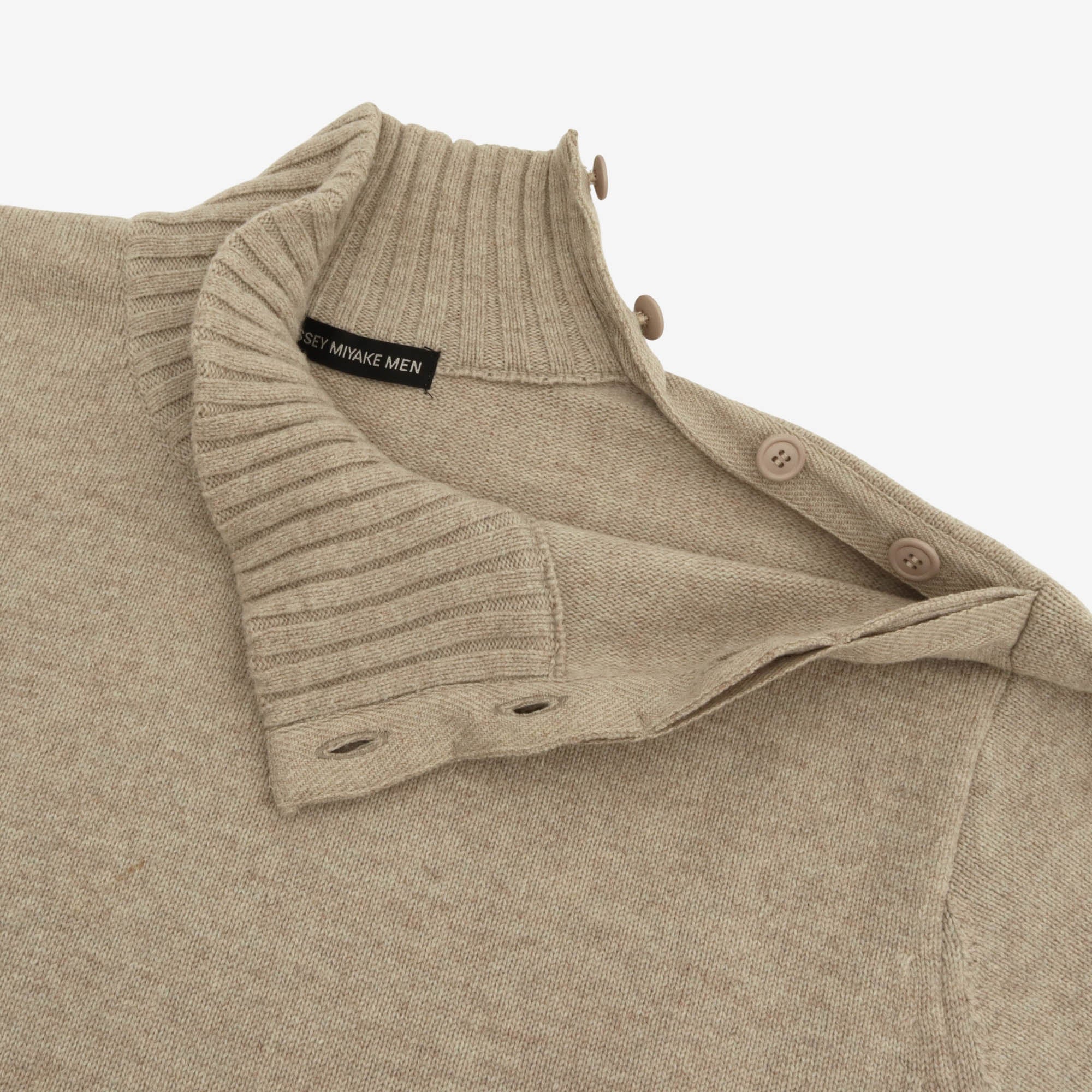 Buttoned Turtleneck Knit Sweater