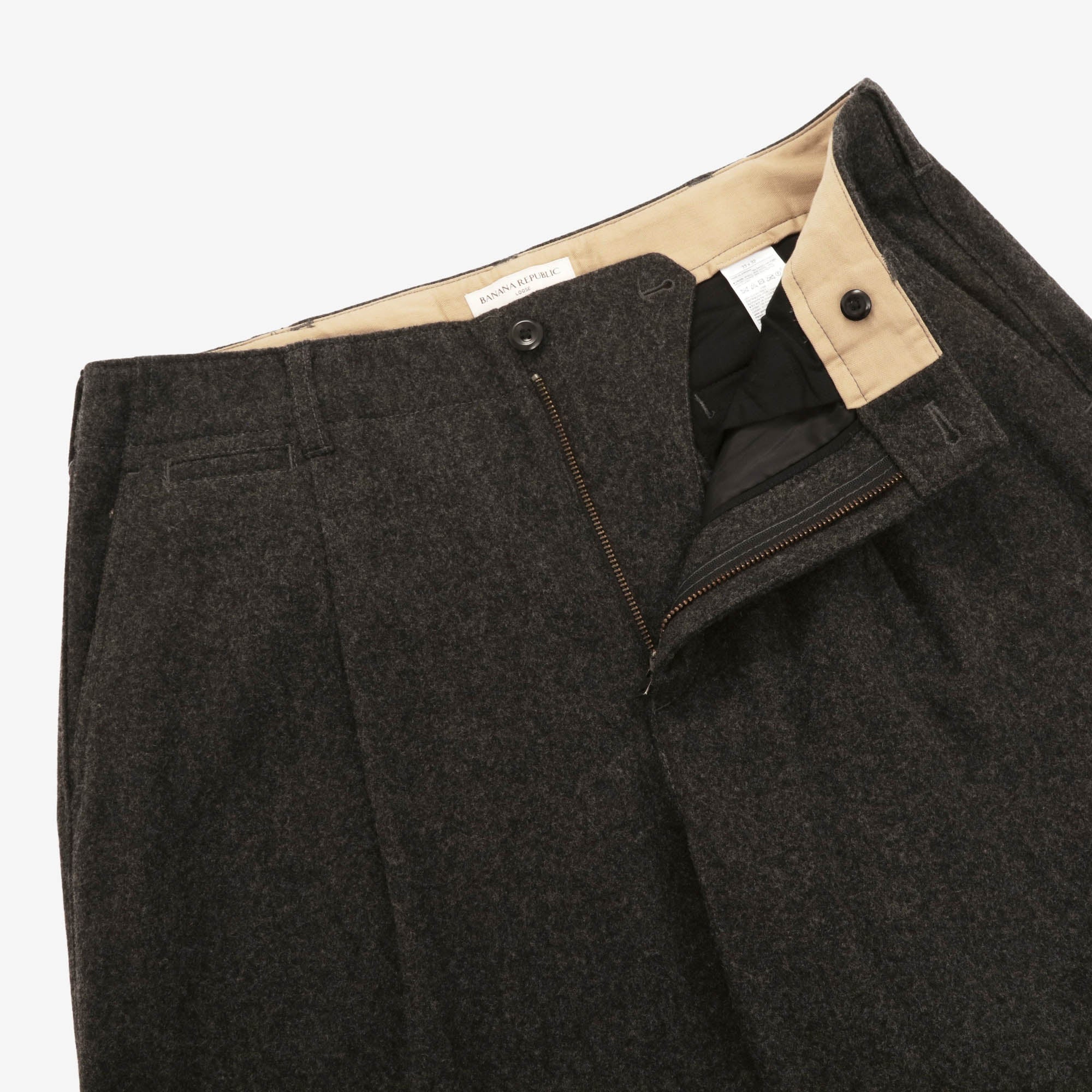 Loose Pleated Wool Blend Pants (33W X 30L)