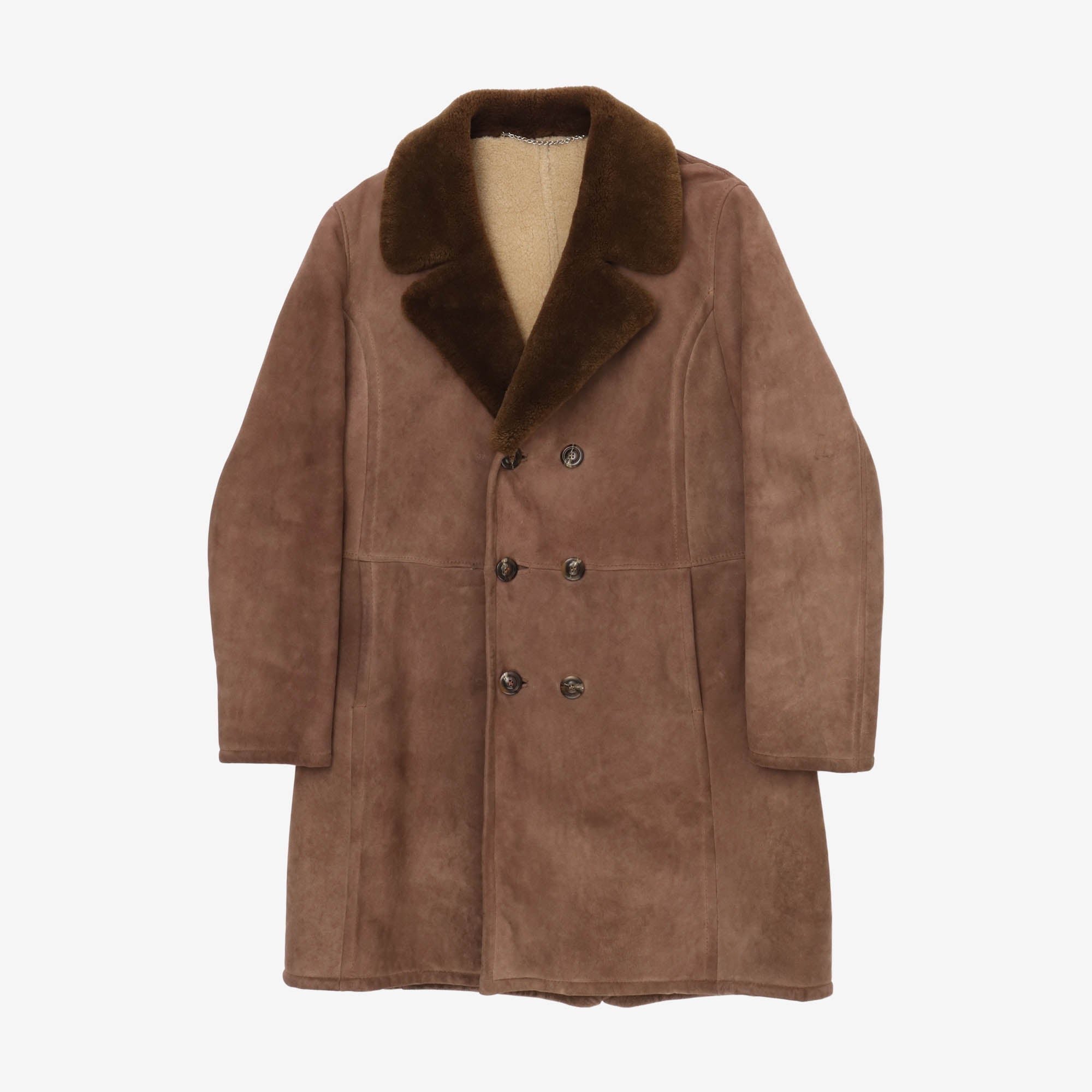 1970s Shearling Lined Suede DB Overcoat