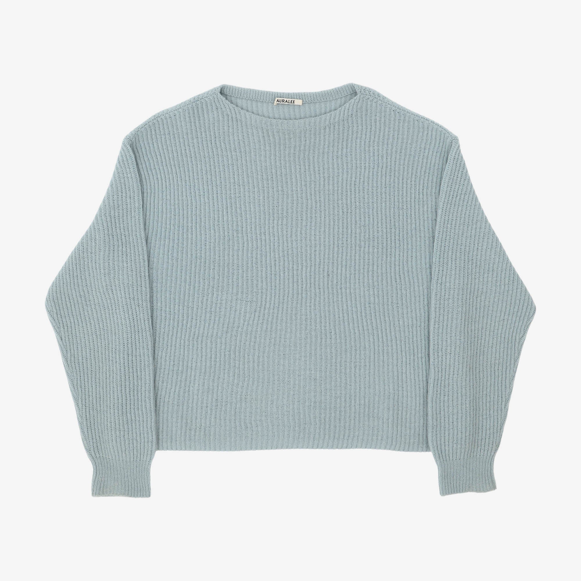Hard Twist Wool Rib Knit Boat Neck Sweater