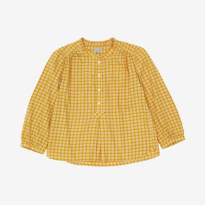 Grandad Collar Pullover Check Cotton Shirt