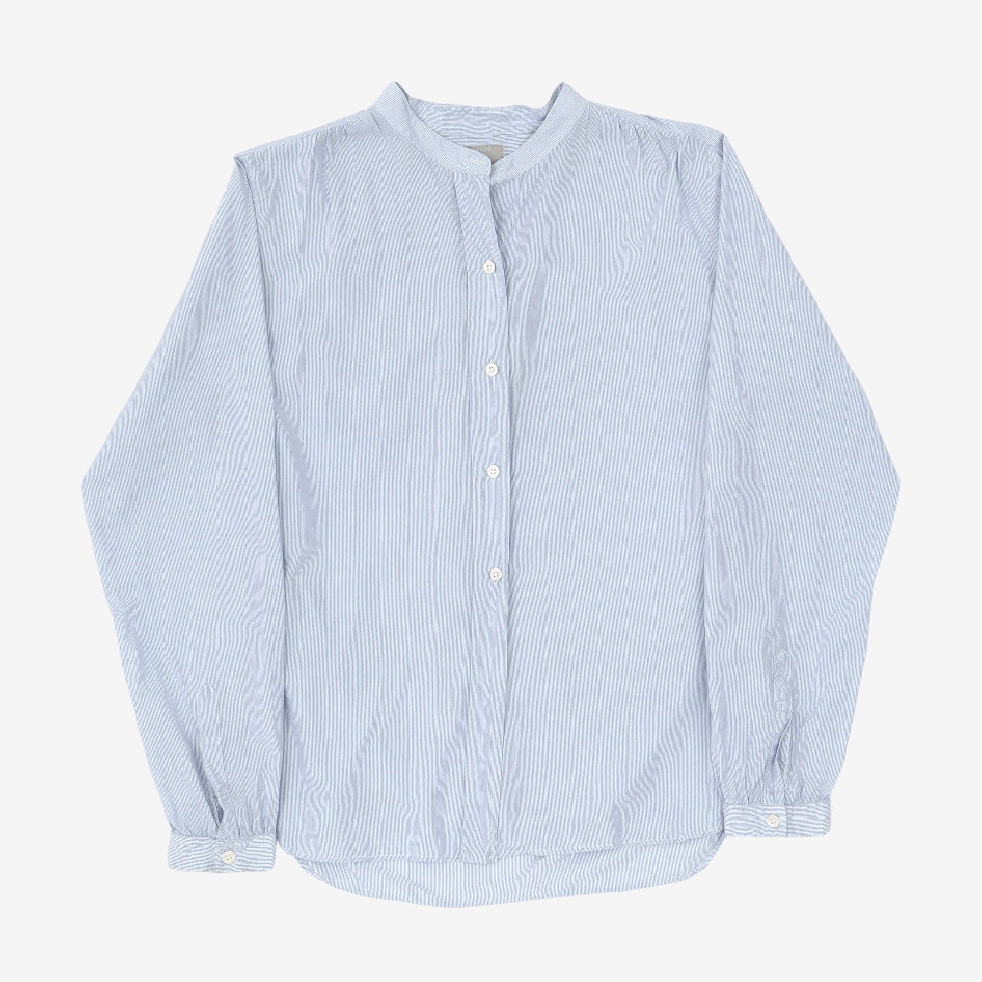 Striped Cotton Grandad Collar Shirt
