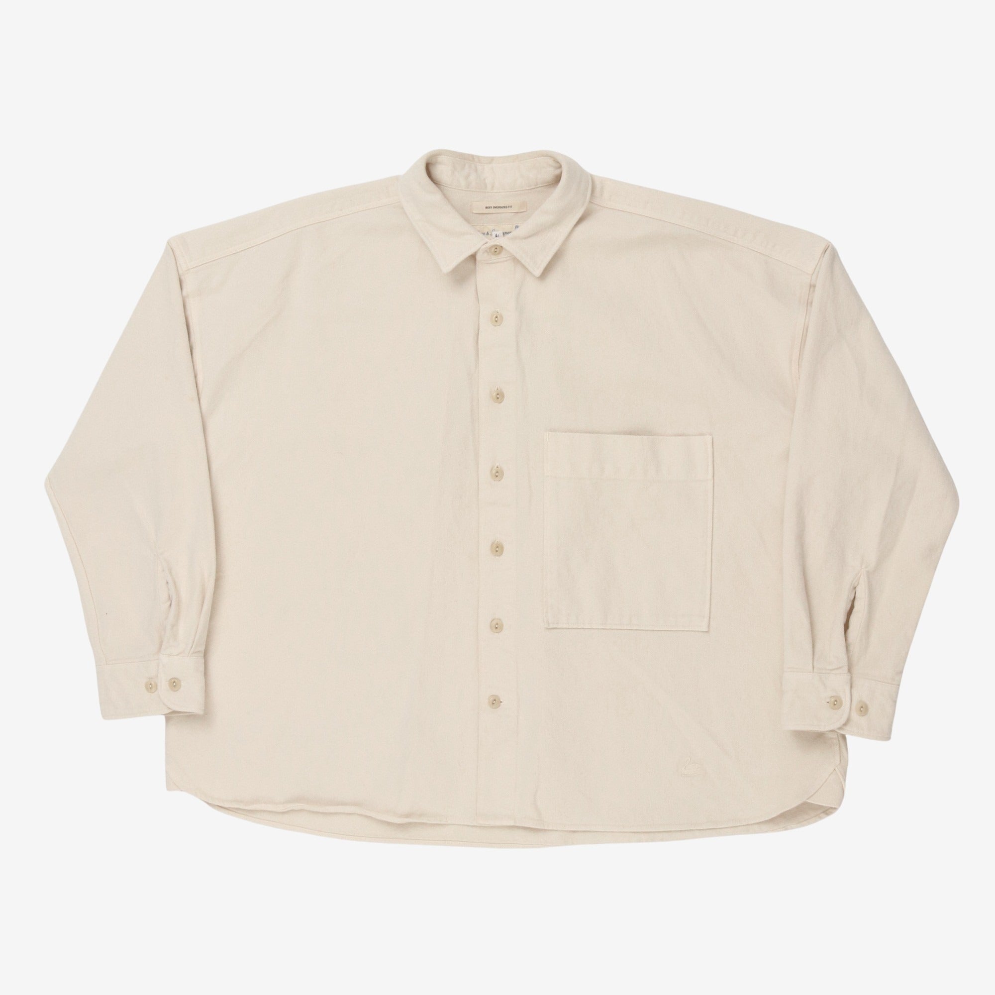 Cropped Boxy Cotton Twill Long Sleeve Shirt