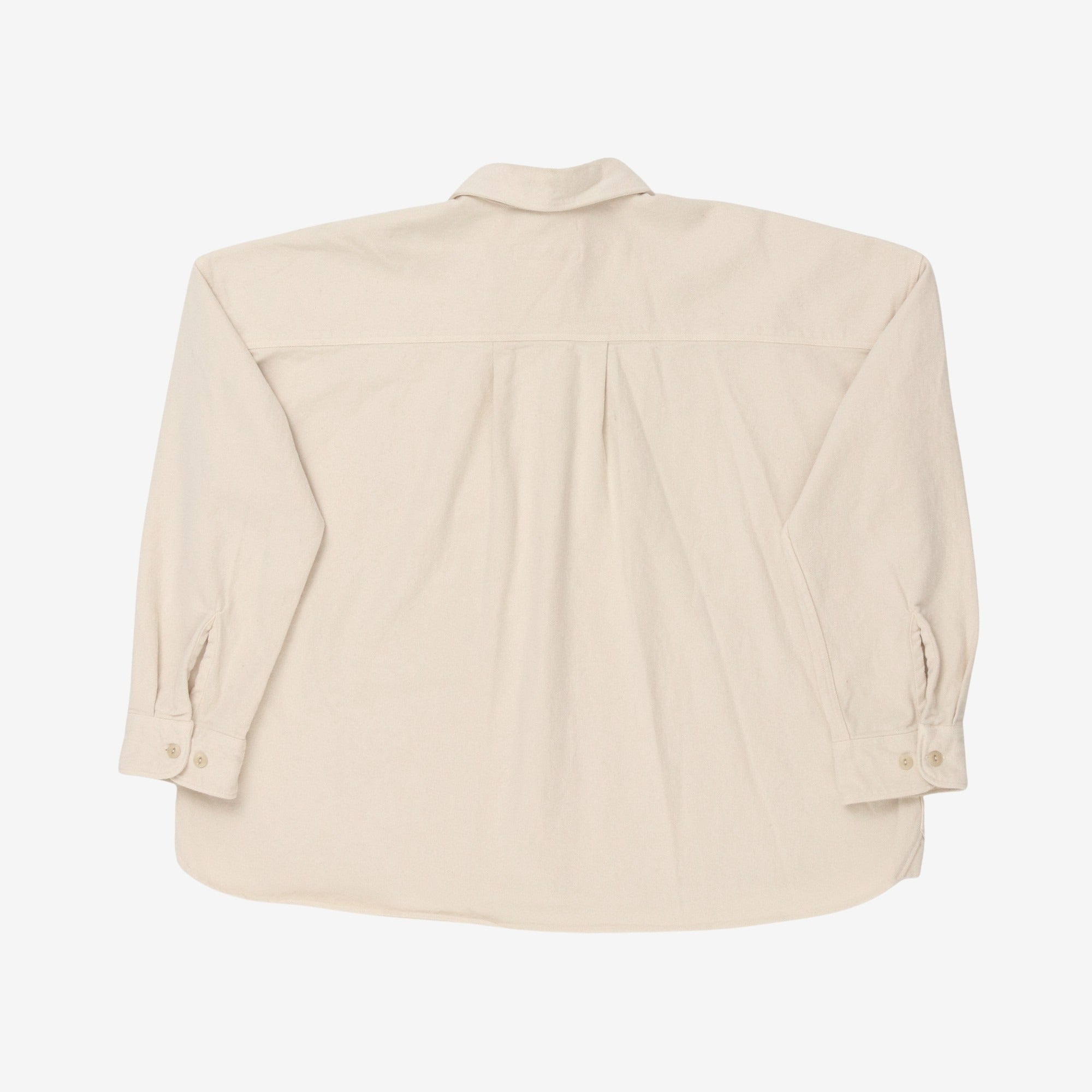 Cropped Boxy Cotton Twill Long Sleeve Shirt