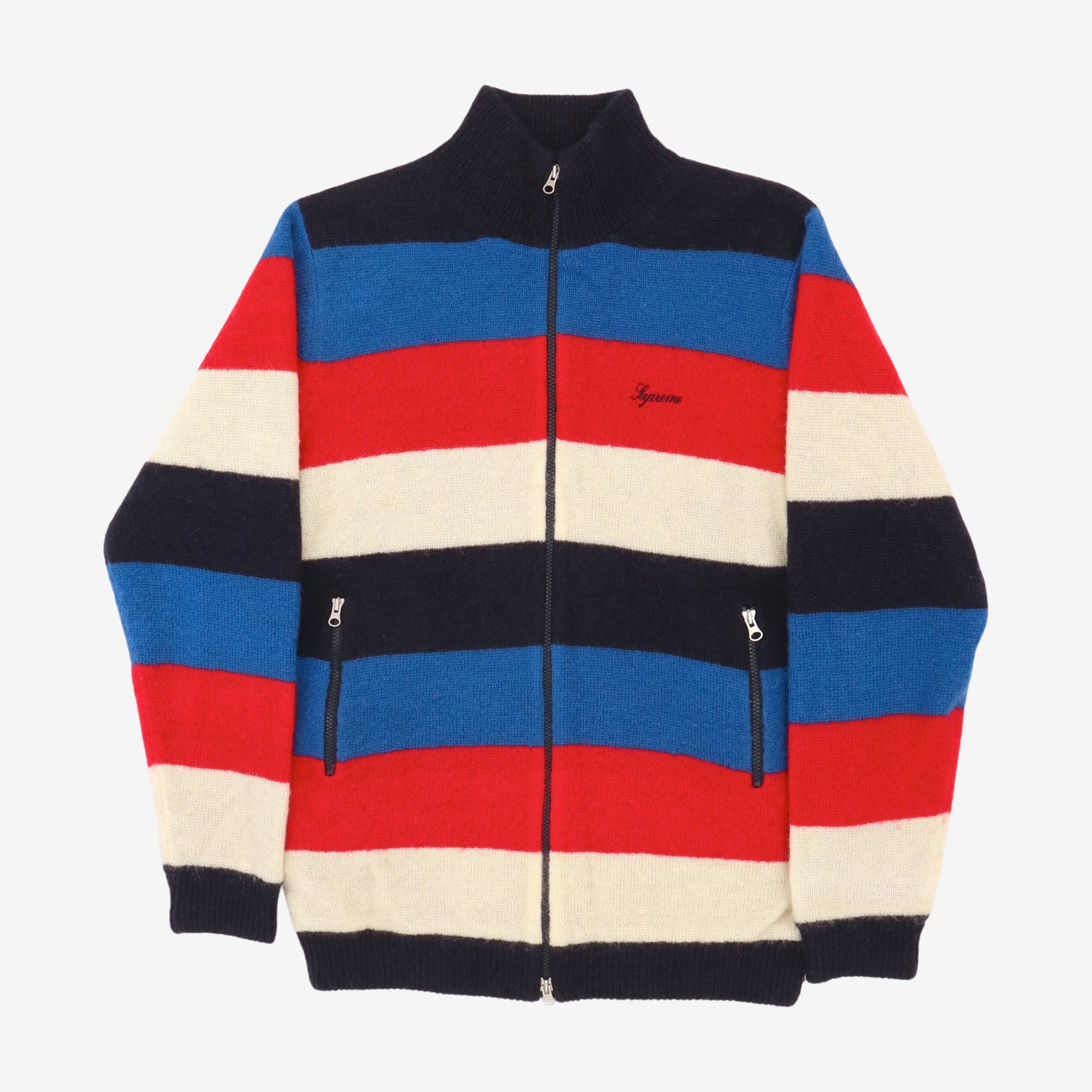 Striped Knit Full Zip Sweater