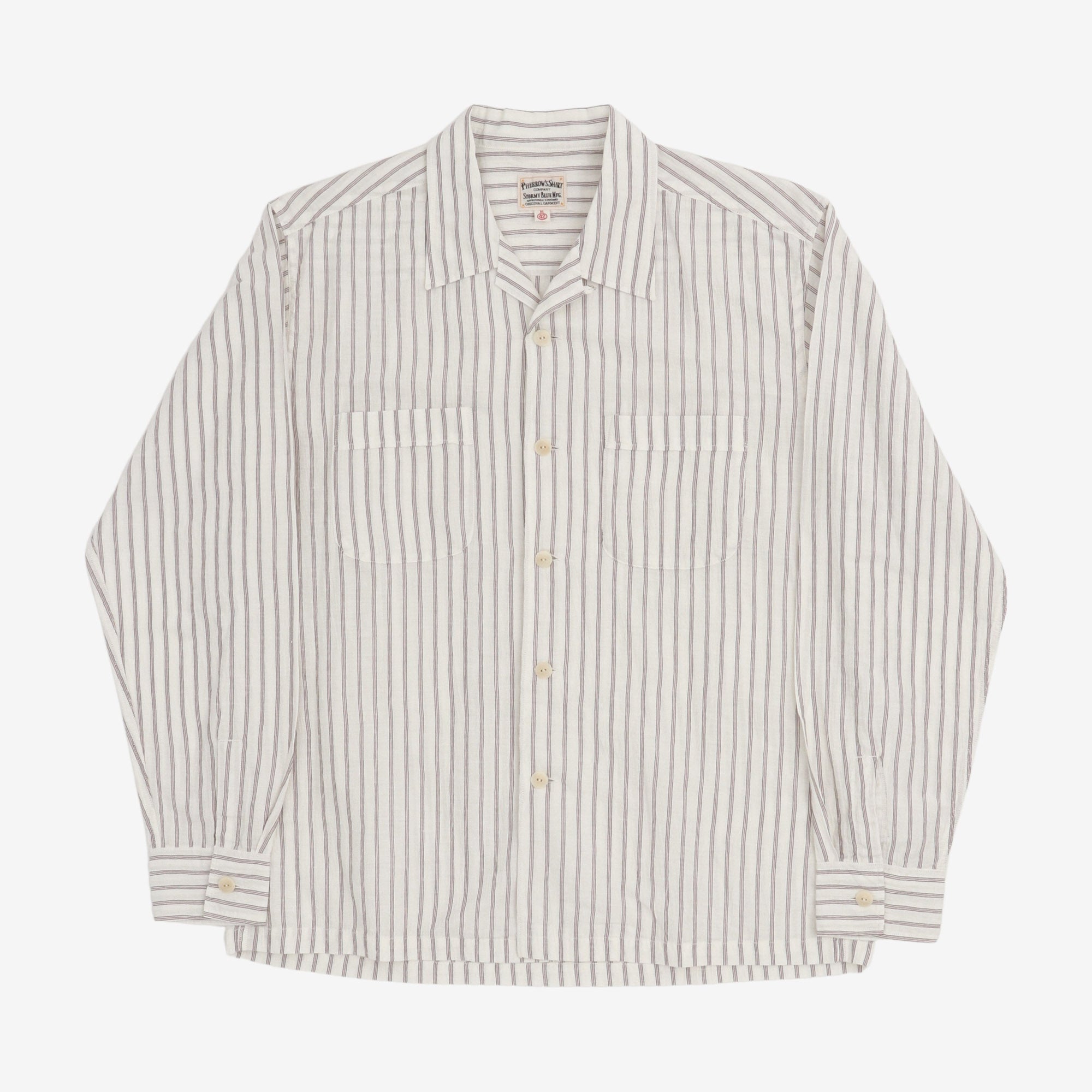 Spread Collar Casual Striped Shirt