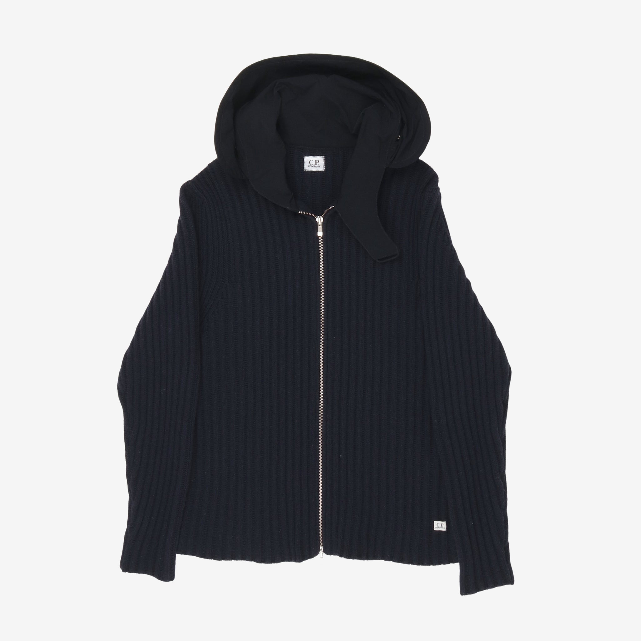 Wool Zip Ribbed Hoodie