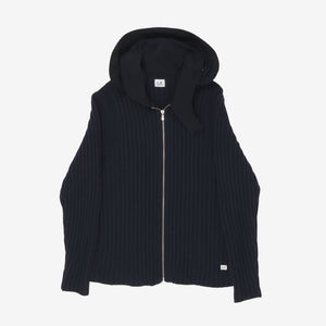 Wool Zip Ribbed Hoodie