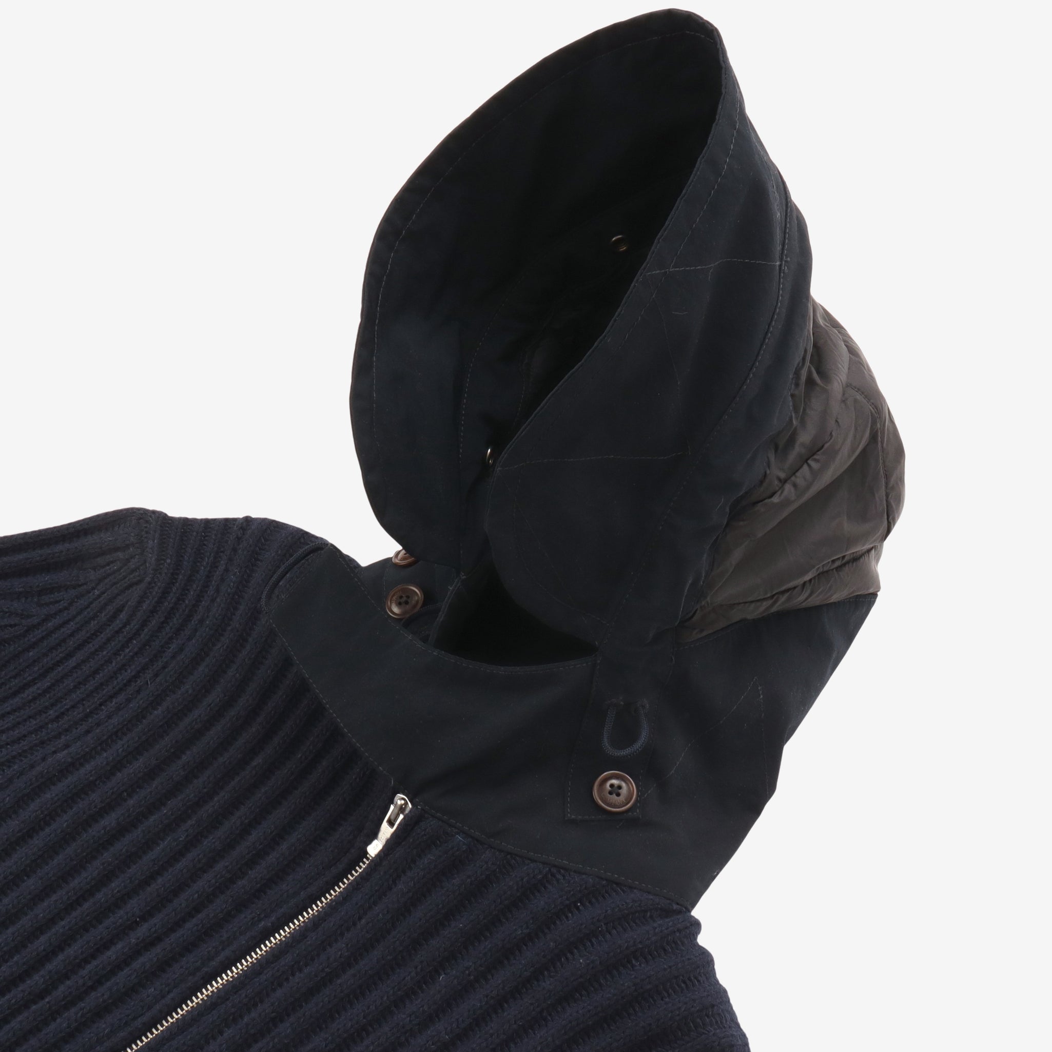 Wool Zip Ribbed Hoodie