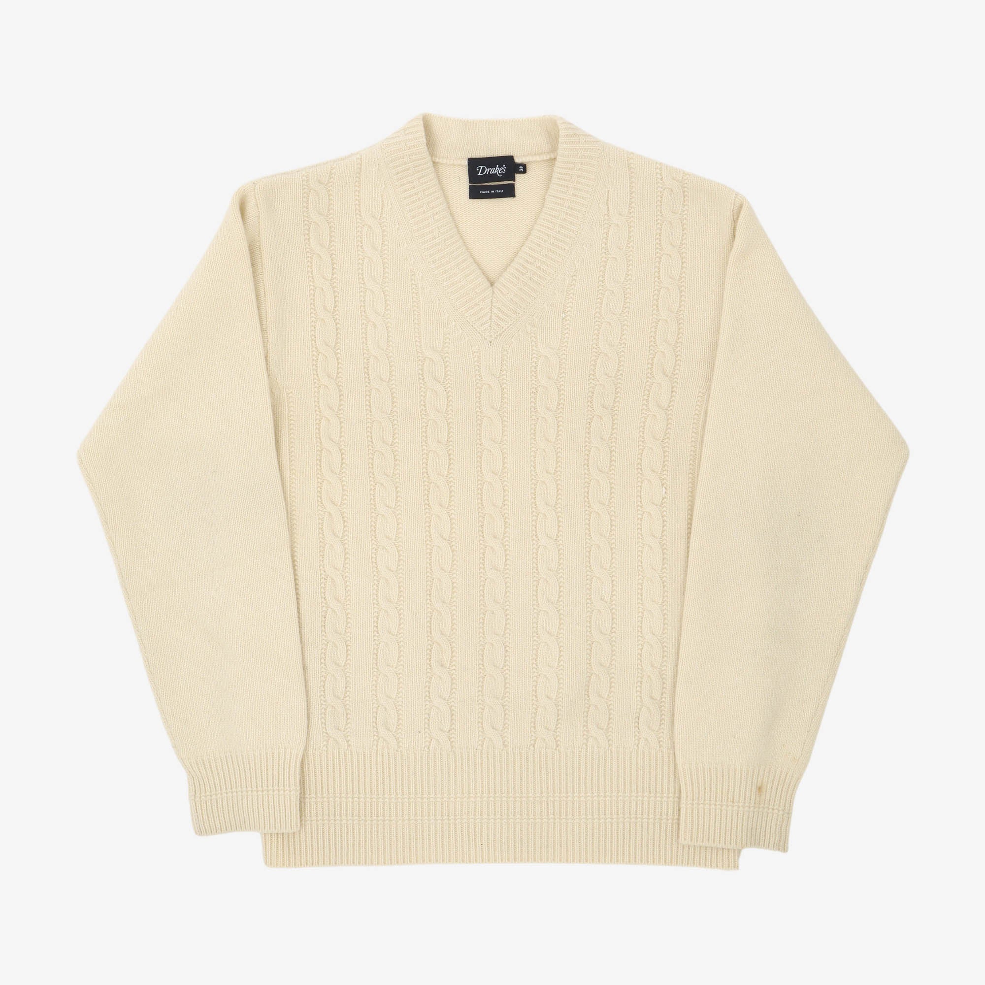 Merino Cashmere Cable Knit V Neck Sweater