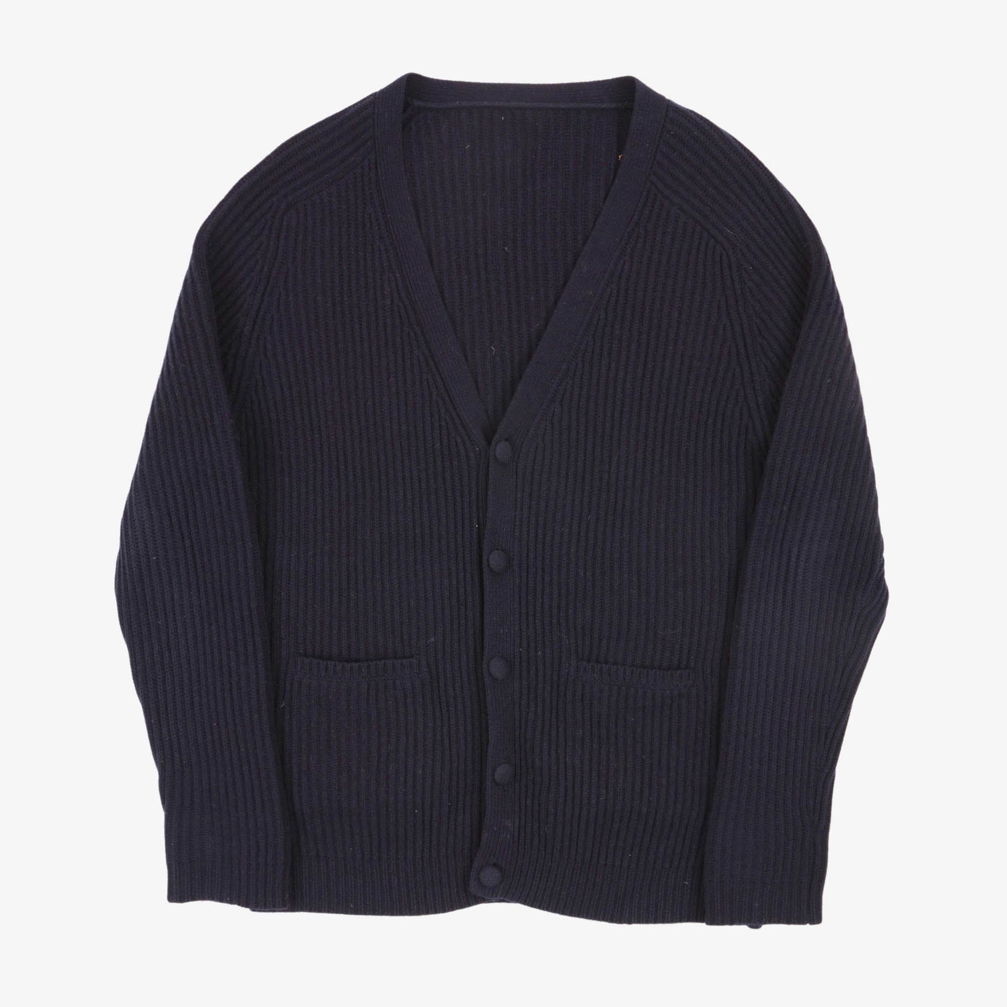 Lambswool V Neck Ribbed Cardigan