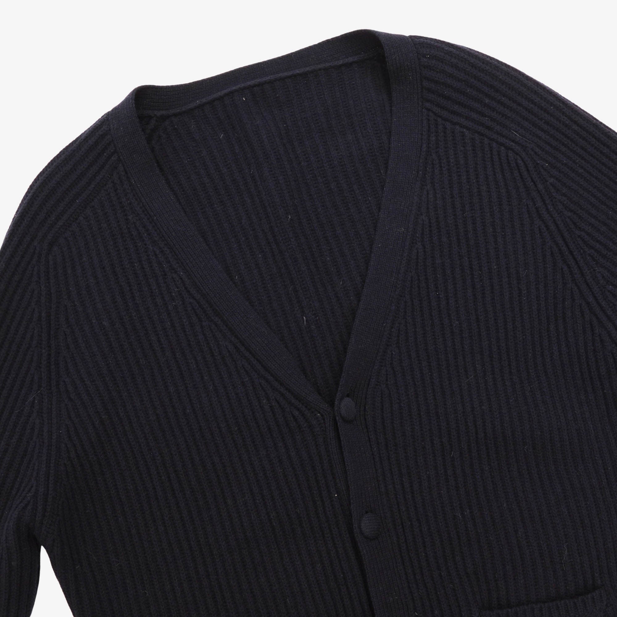 Lambswool V Neck Ribbed Cardigan