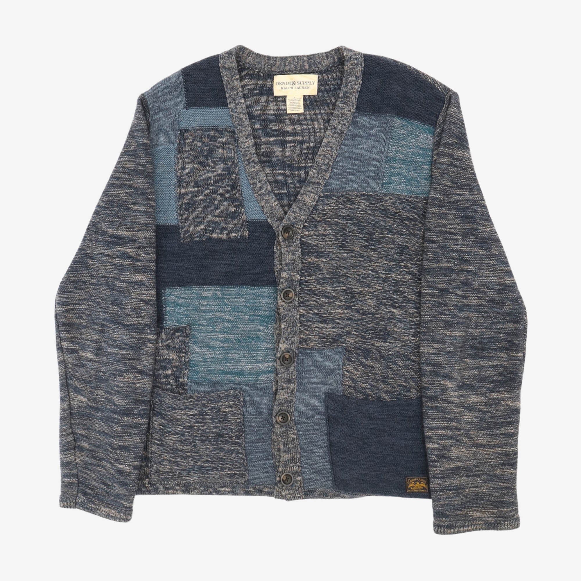 Indigo Patchwork V Neck Cardigan