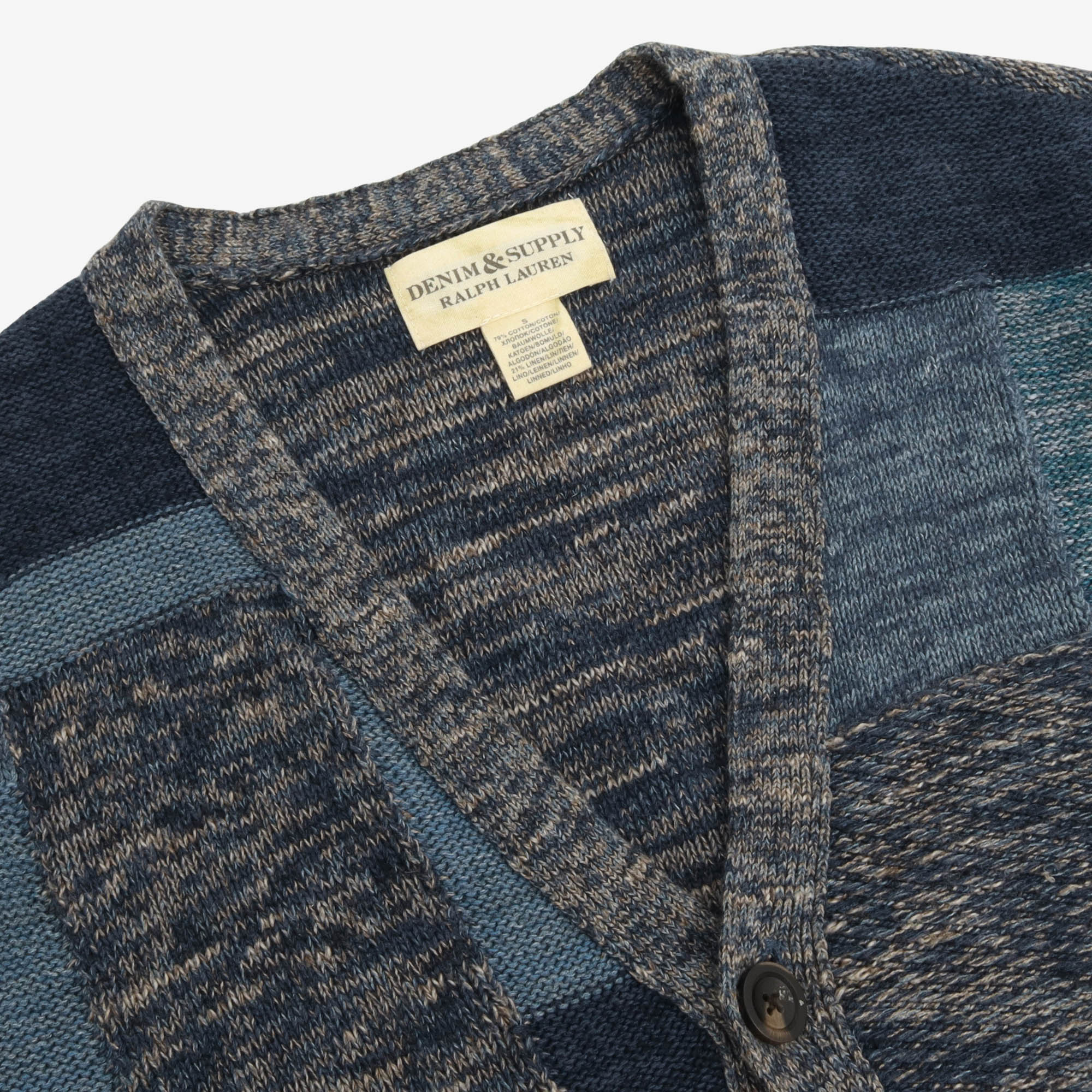 Indigo Patchwork V Neck Cardigan