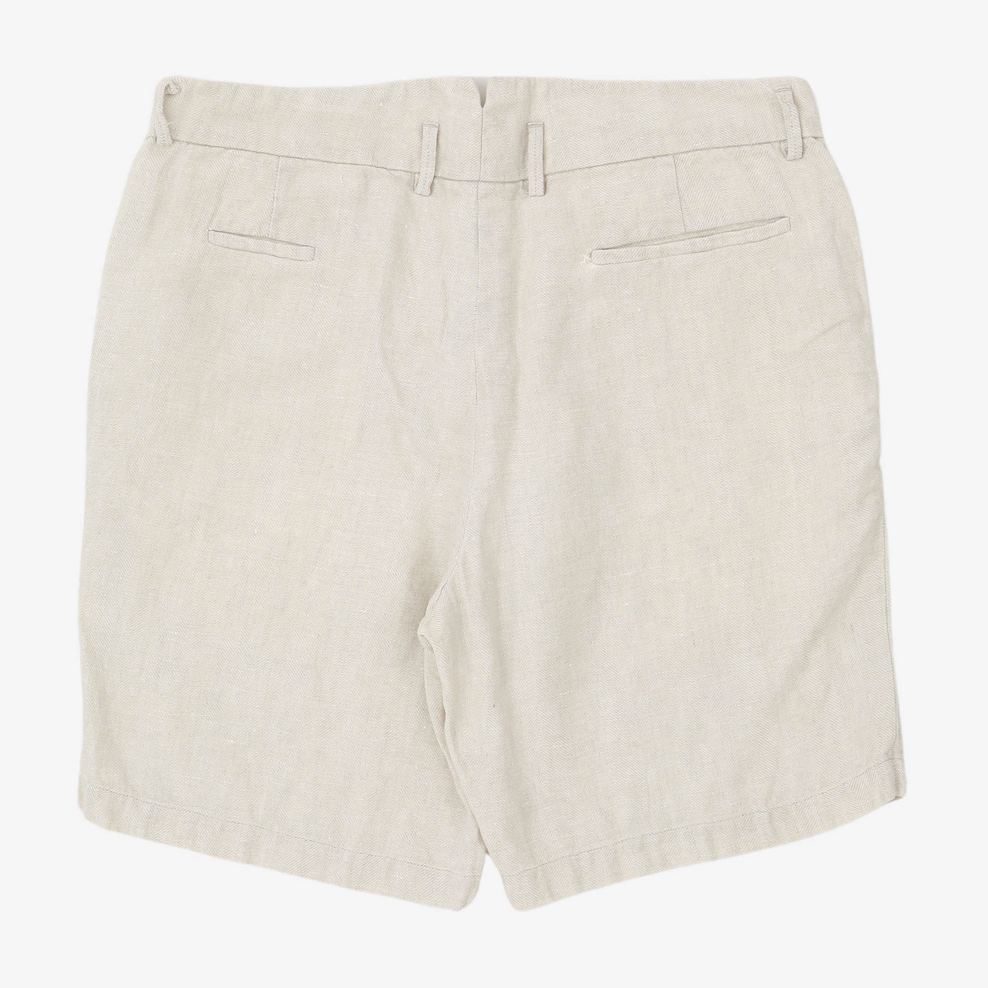 Linen Herringbone Pleated Shorts (36W)