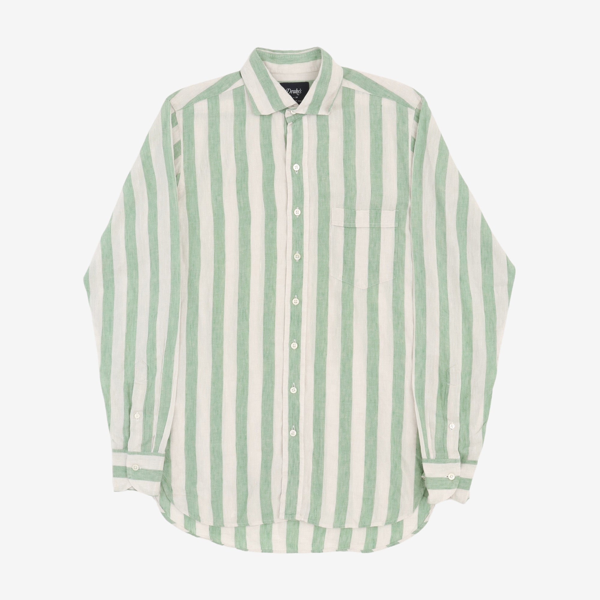 Broad Stripe Linen Spread Collar Shirt