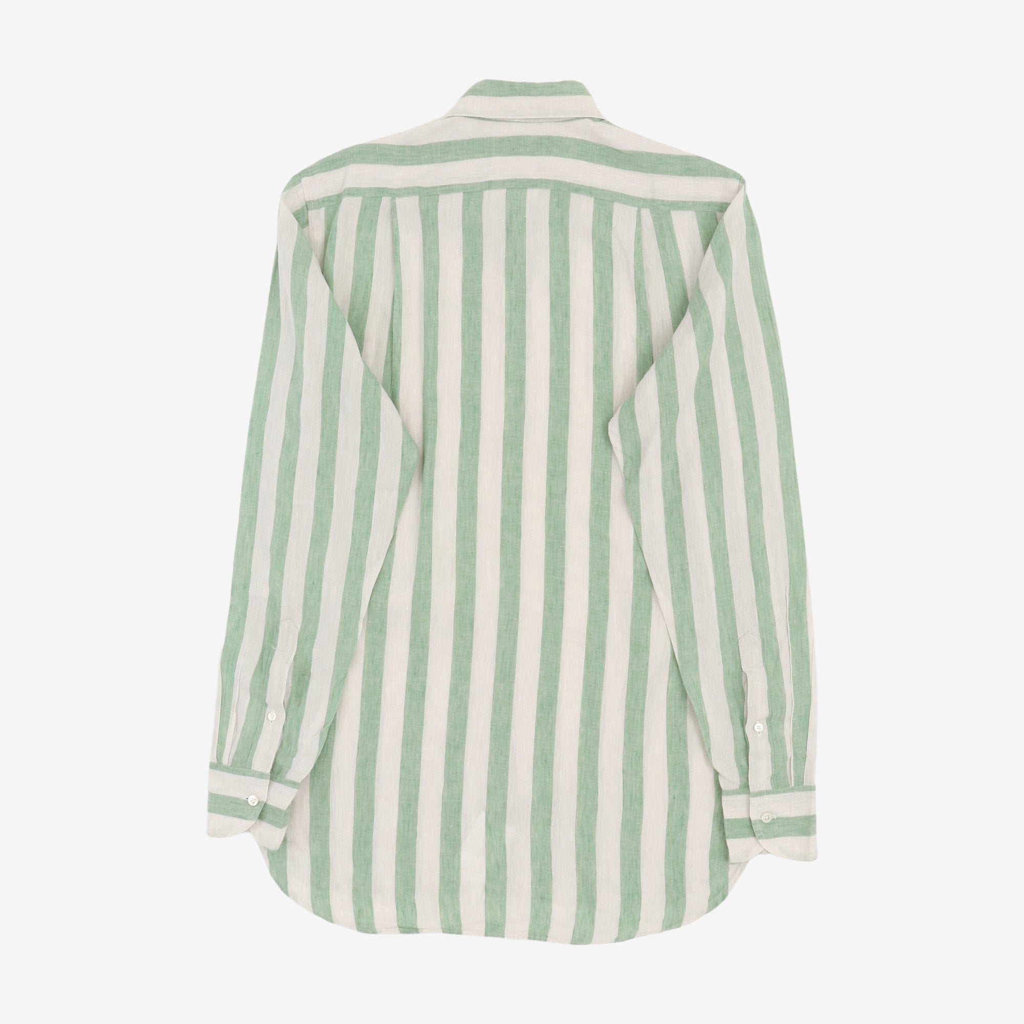 Broad Stripe Linen Spread Collar Shirt