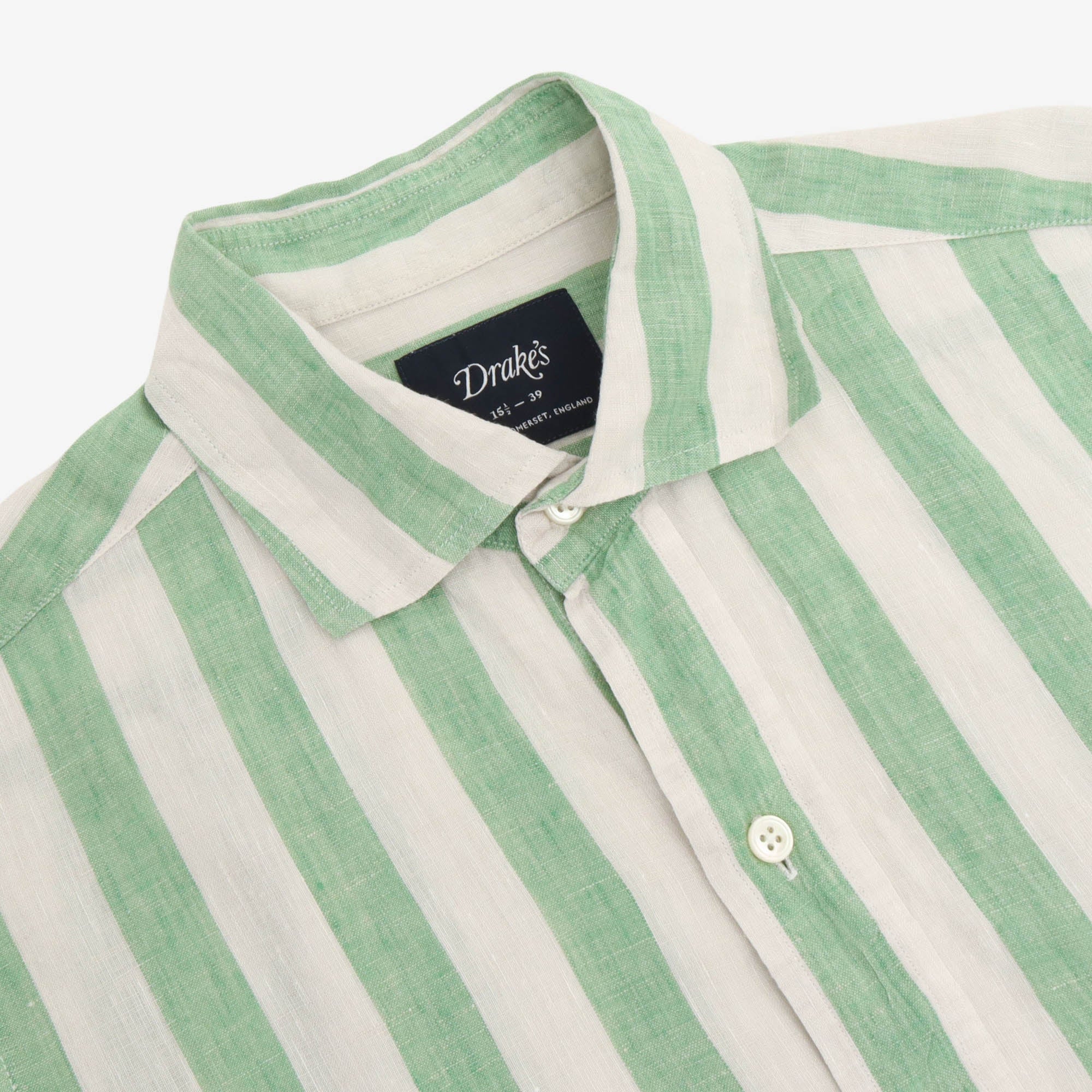 Broad Stripe Linen Spread Collar Shirt