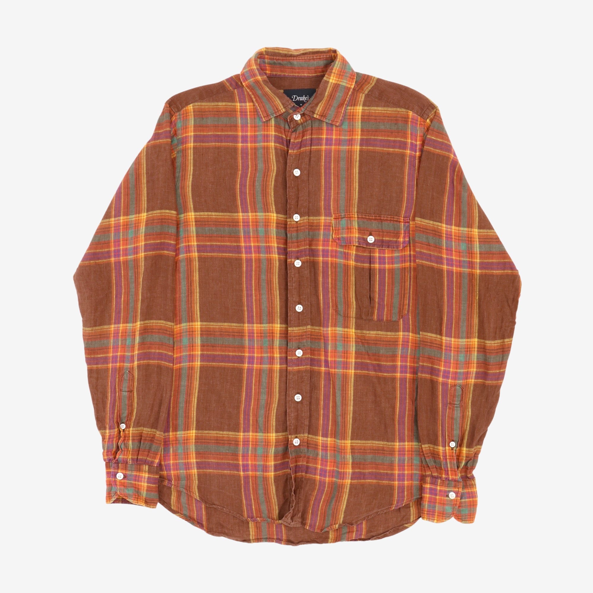 Linen Check Plaid Shirt
