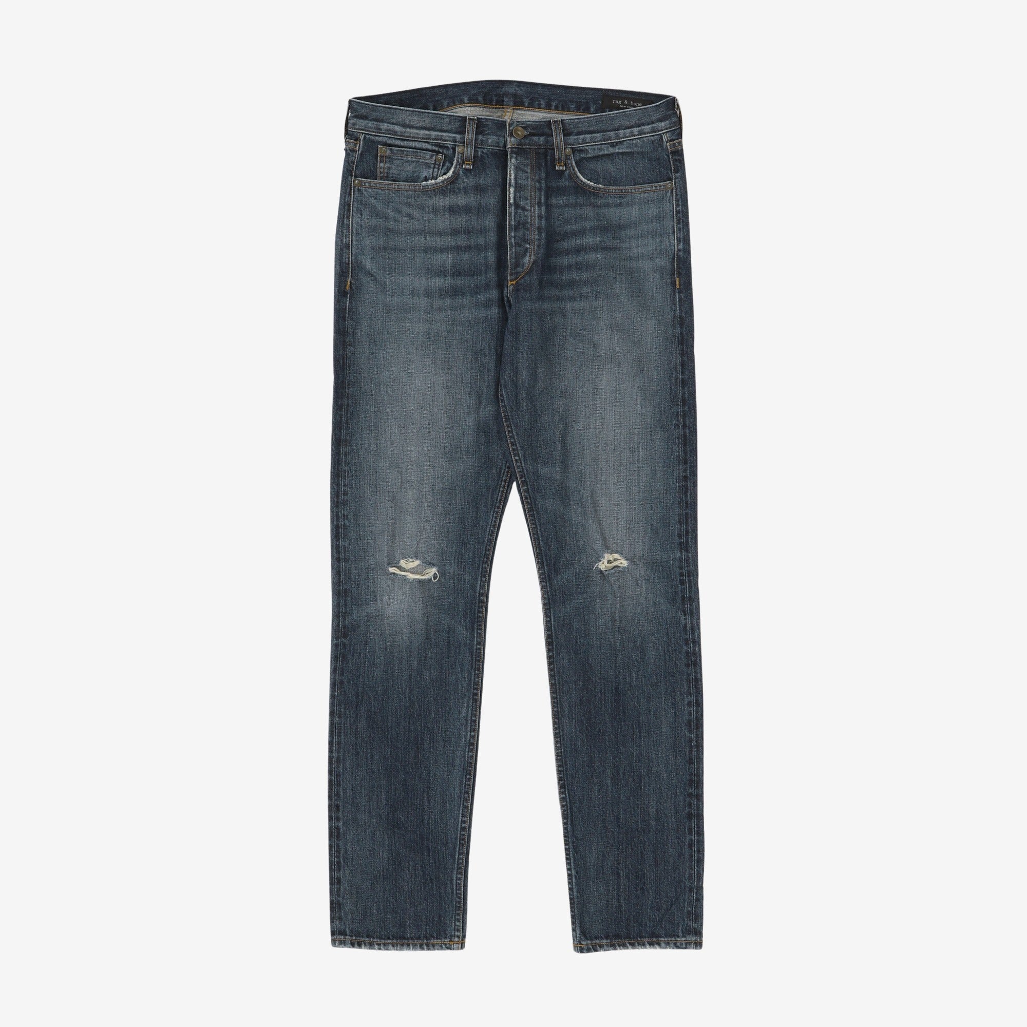 Distressed Slim Fit Selvedge Denim