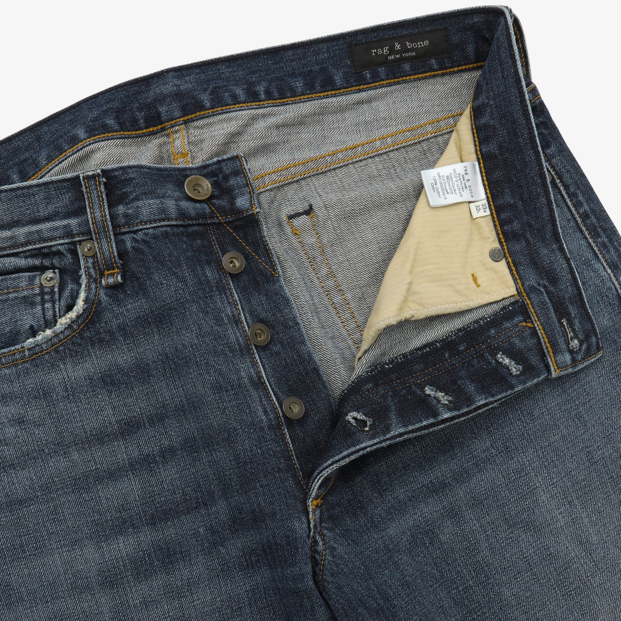 Distressed Slim Fit Selvedge Denim