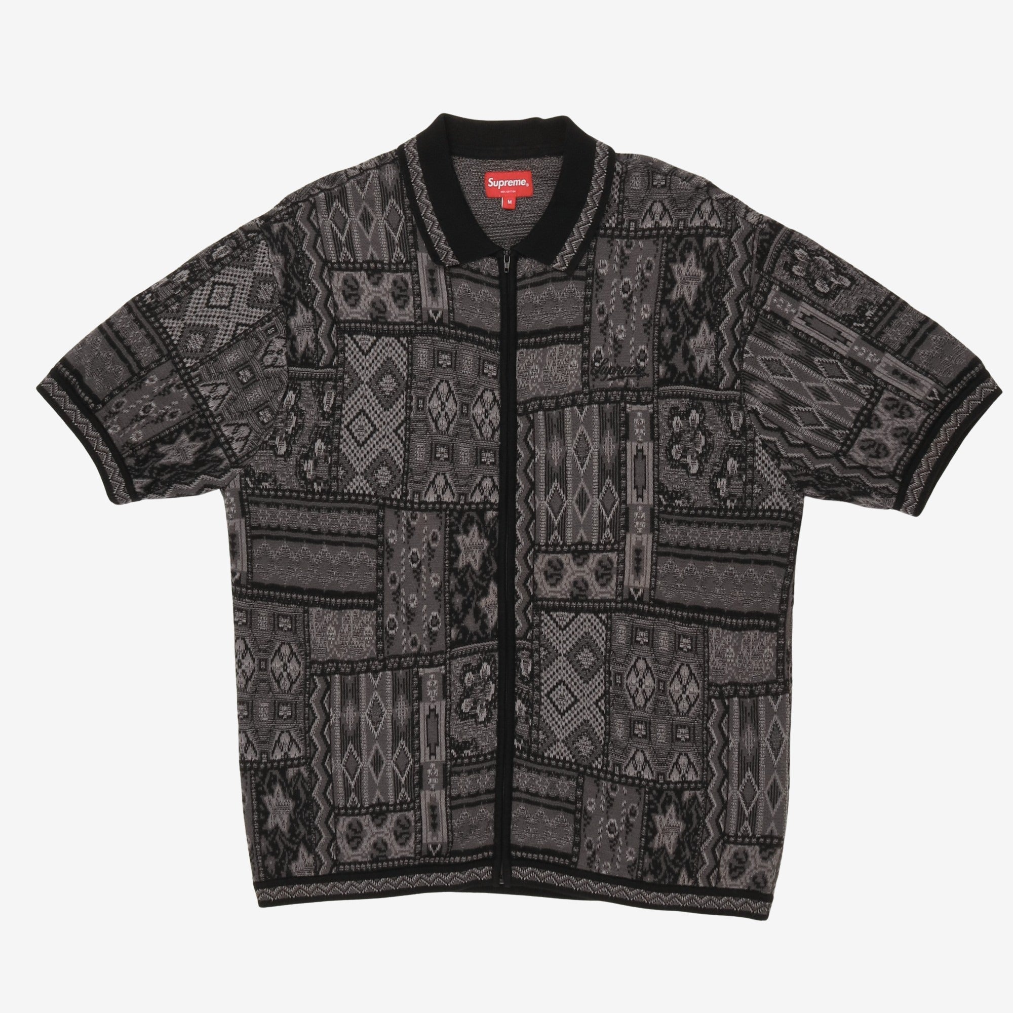 Patchwork Knit Zip Polo