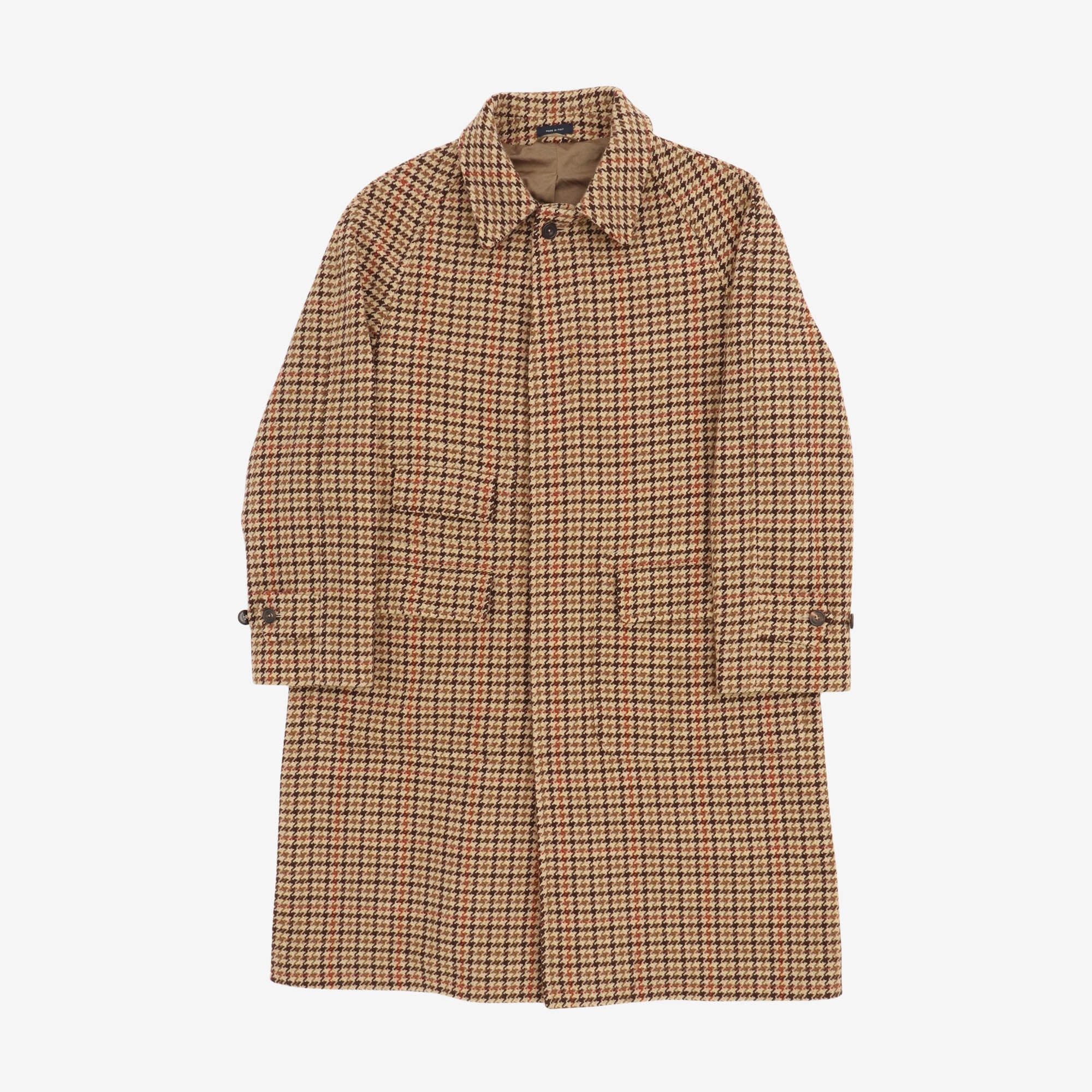 Houndstooth Check Wool Raglan Coat