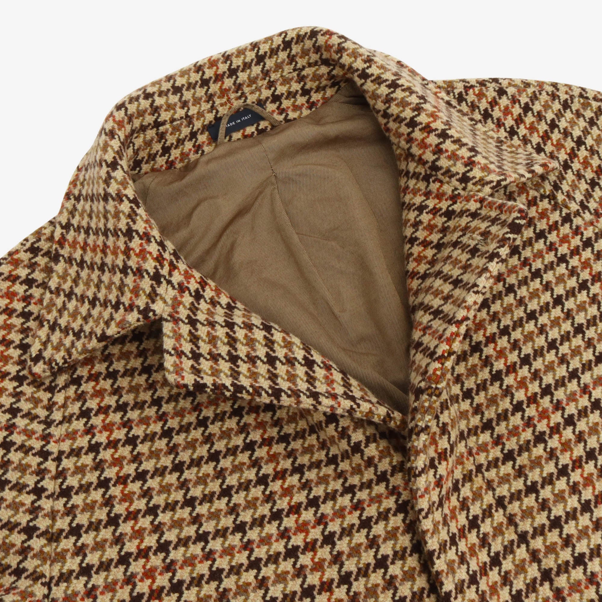 Houndstooth Check Wool Raglan Coat