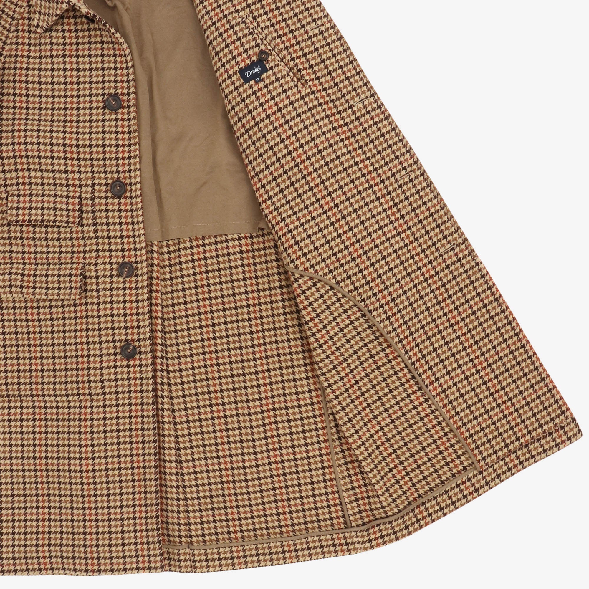 Houndstooth Check Wool Raglan Coat