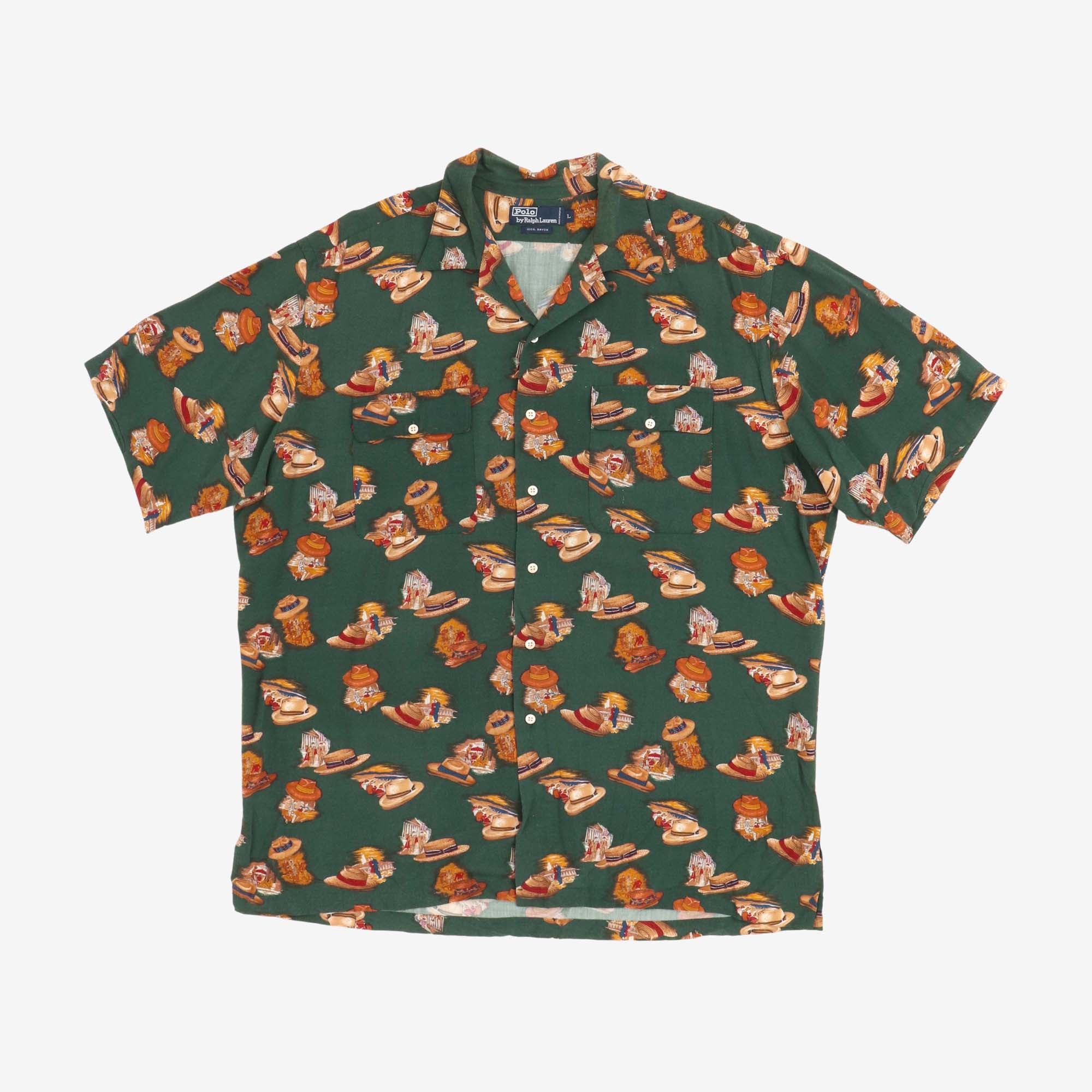Vintage Hat Print Safari Shirt