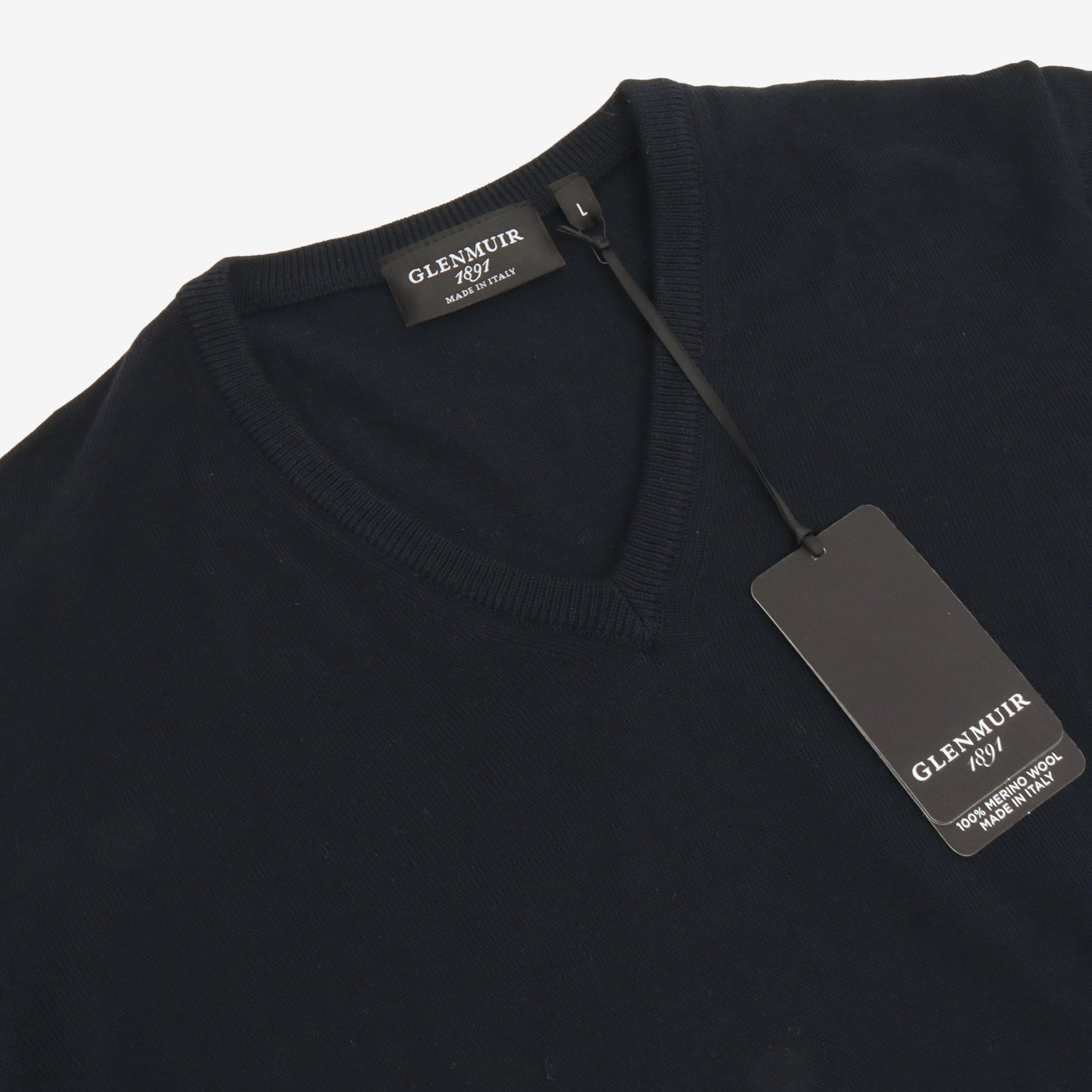 Merino Wool Fine Knit V Neck Sweater