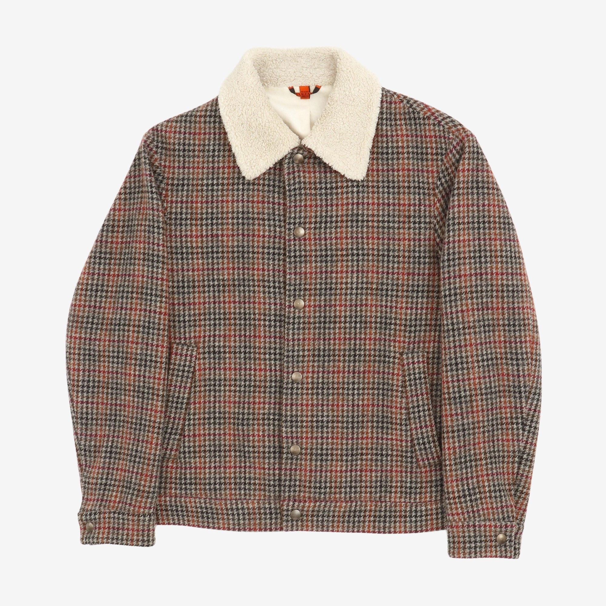 Shearling Trimmed Houndstooth Wool Jacket