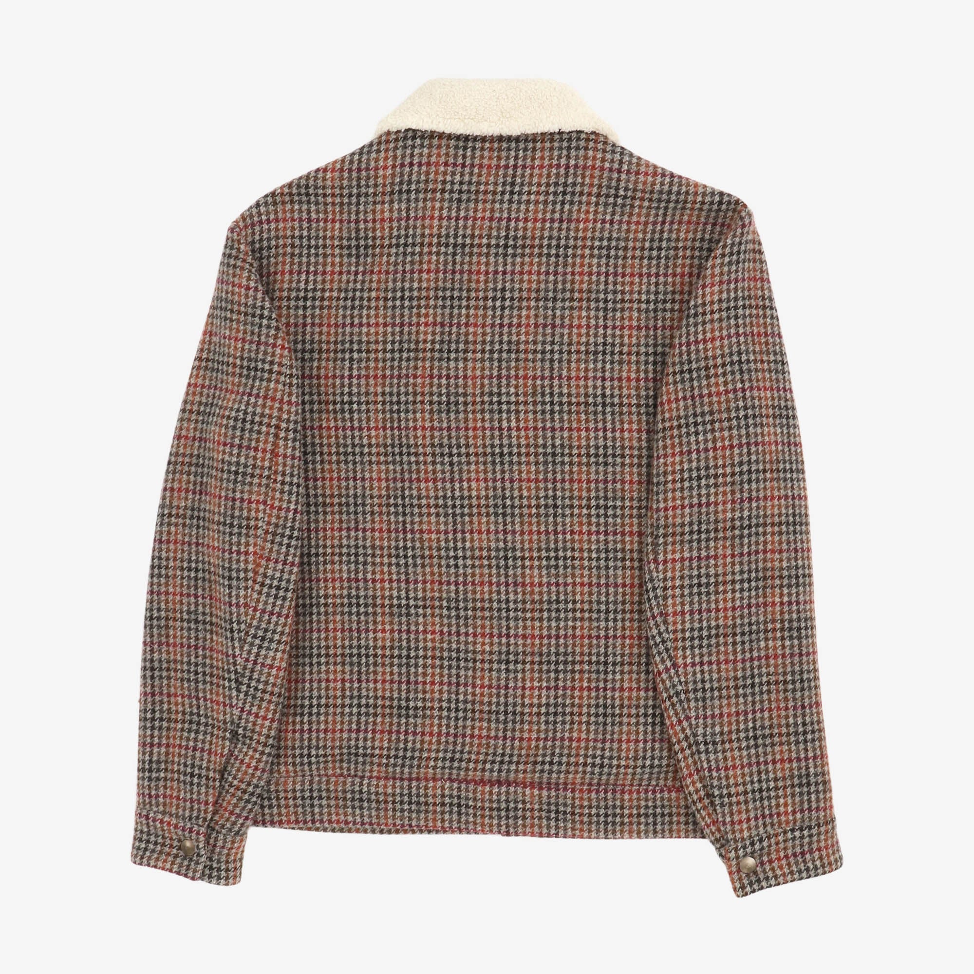 Shearling Trimmed Houndstooth Wool Jacket