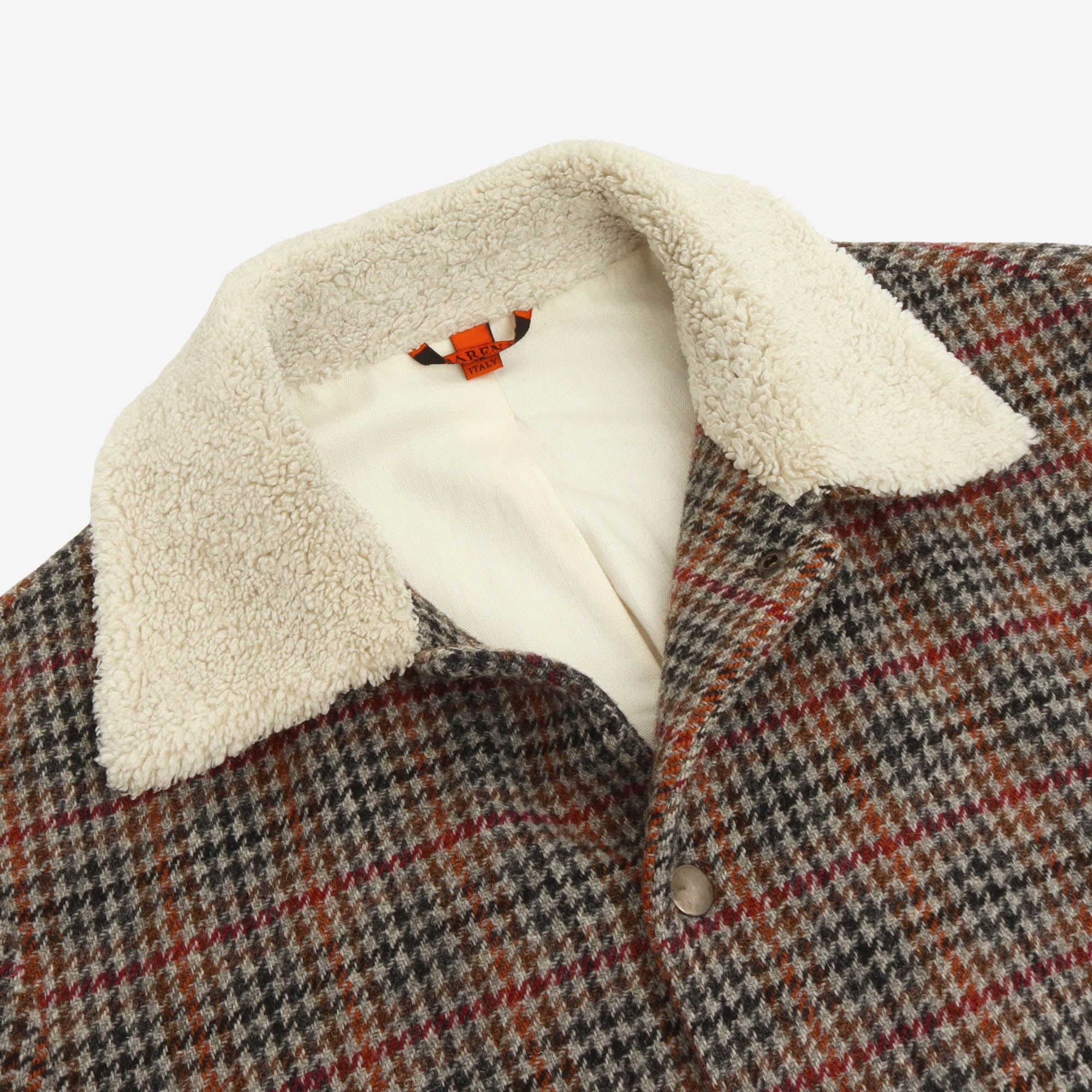 Shearling Trimmed Houndstooth Wool Jacket