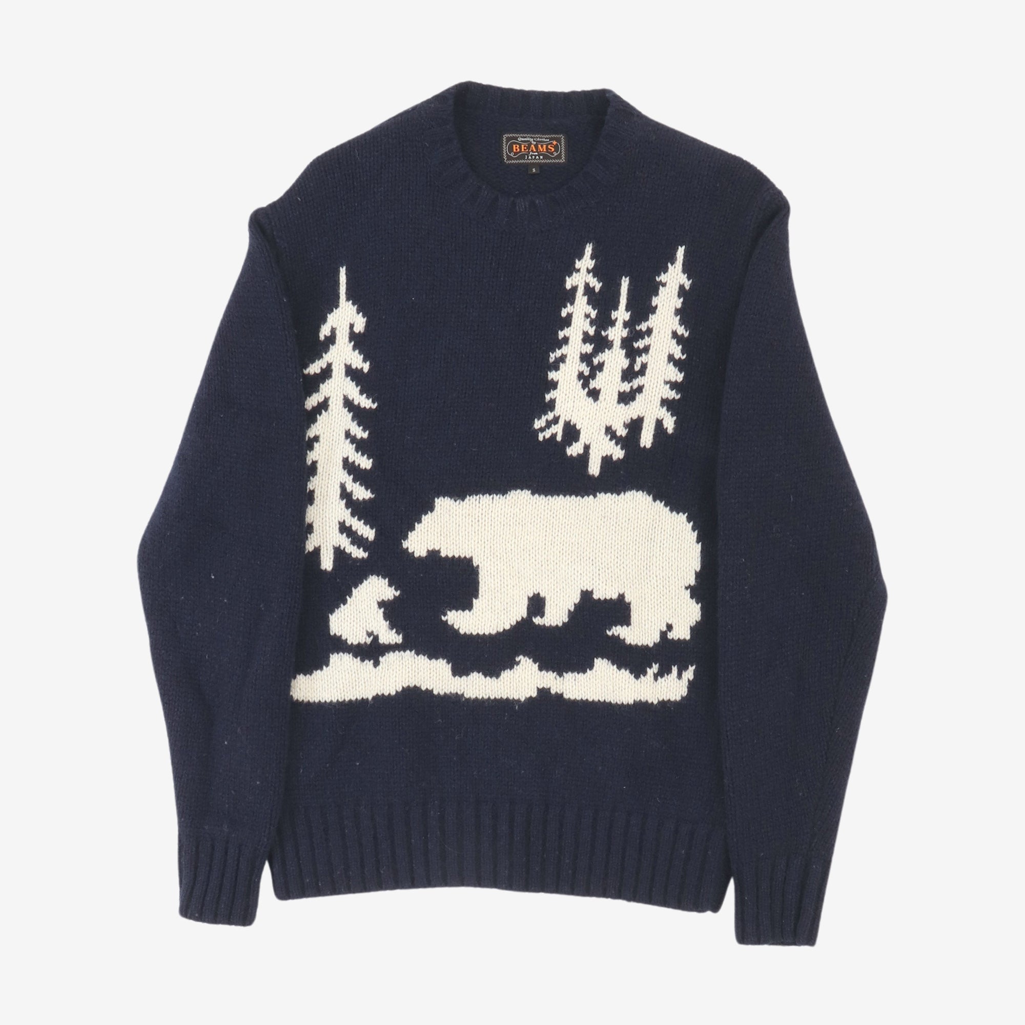 Intarsia 3 Gauge Bear Crewneck Sweater