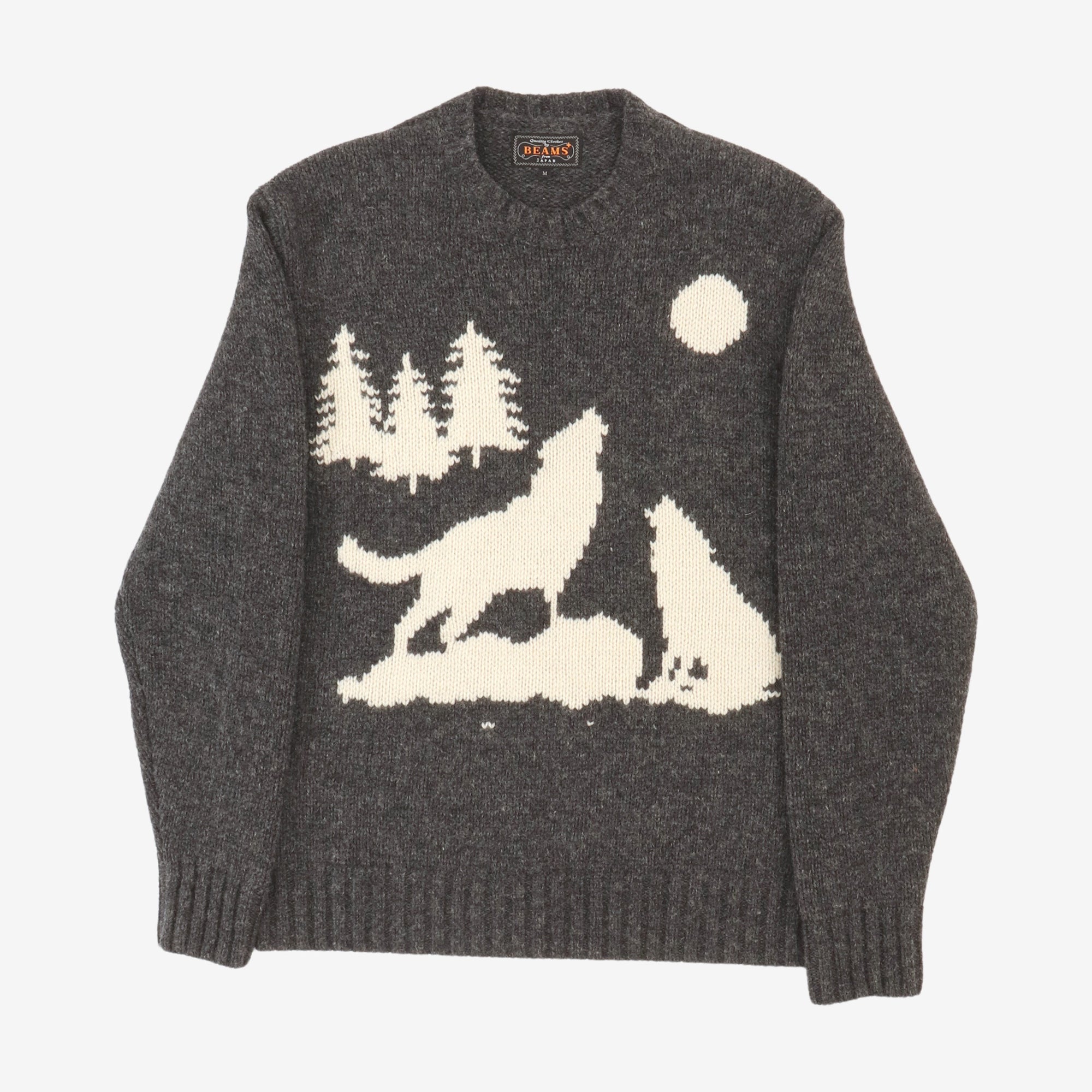 Intarsia 3 Gauge Wolf Crewneck Sweater