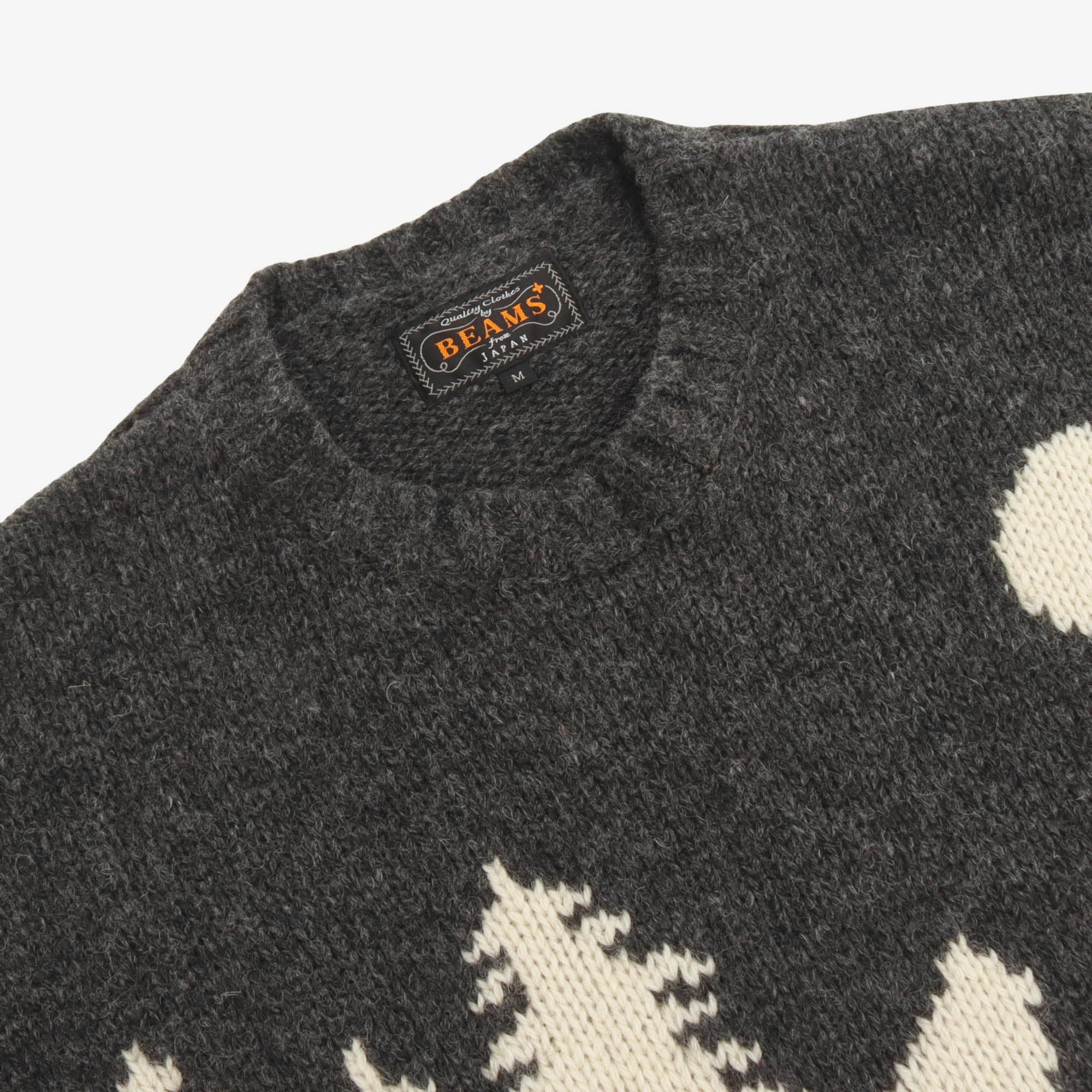 Intarsia 3 Gauge Wolf Crewneck Sweater