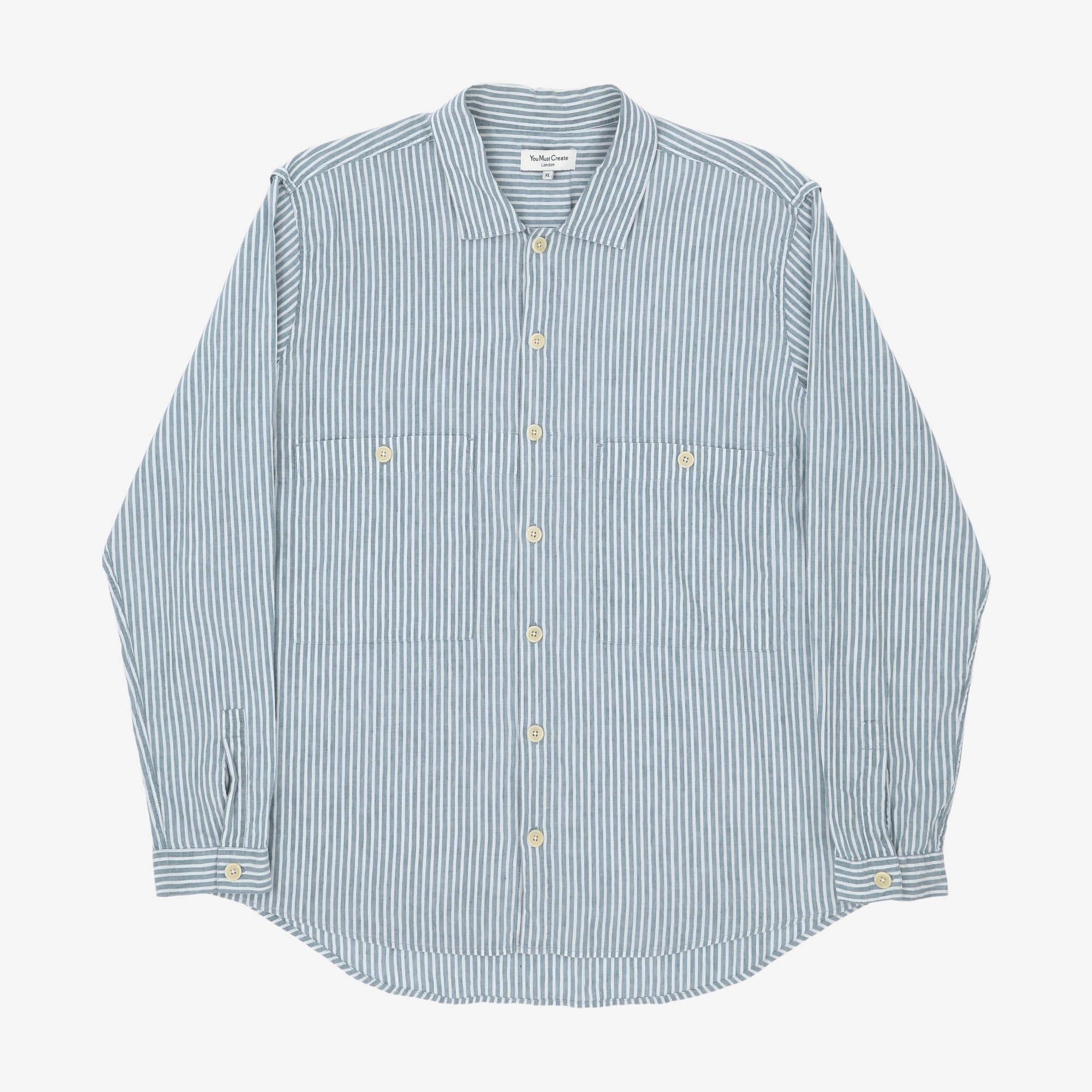 Linen Blend Striped Work Shirt