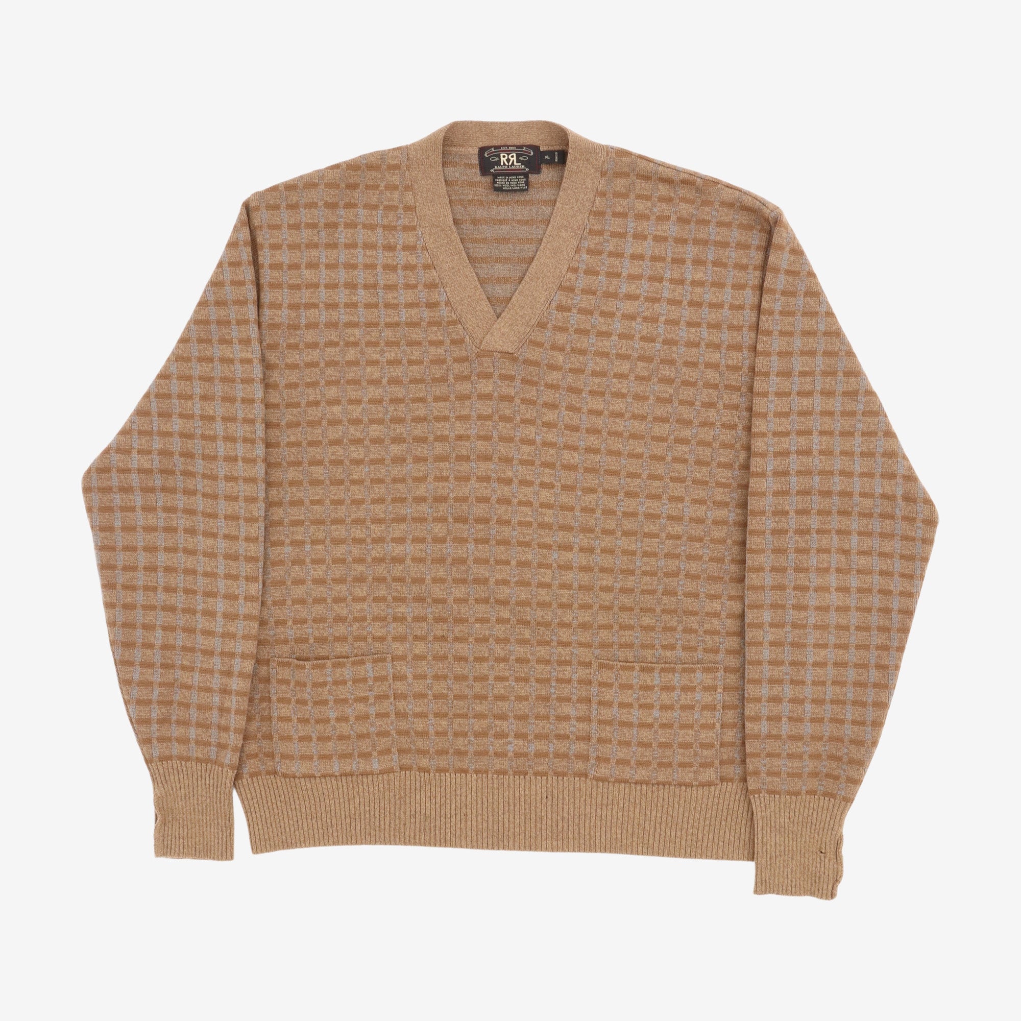 Plaid Jacquard V Neck Sweater