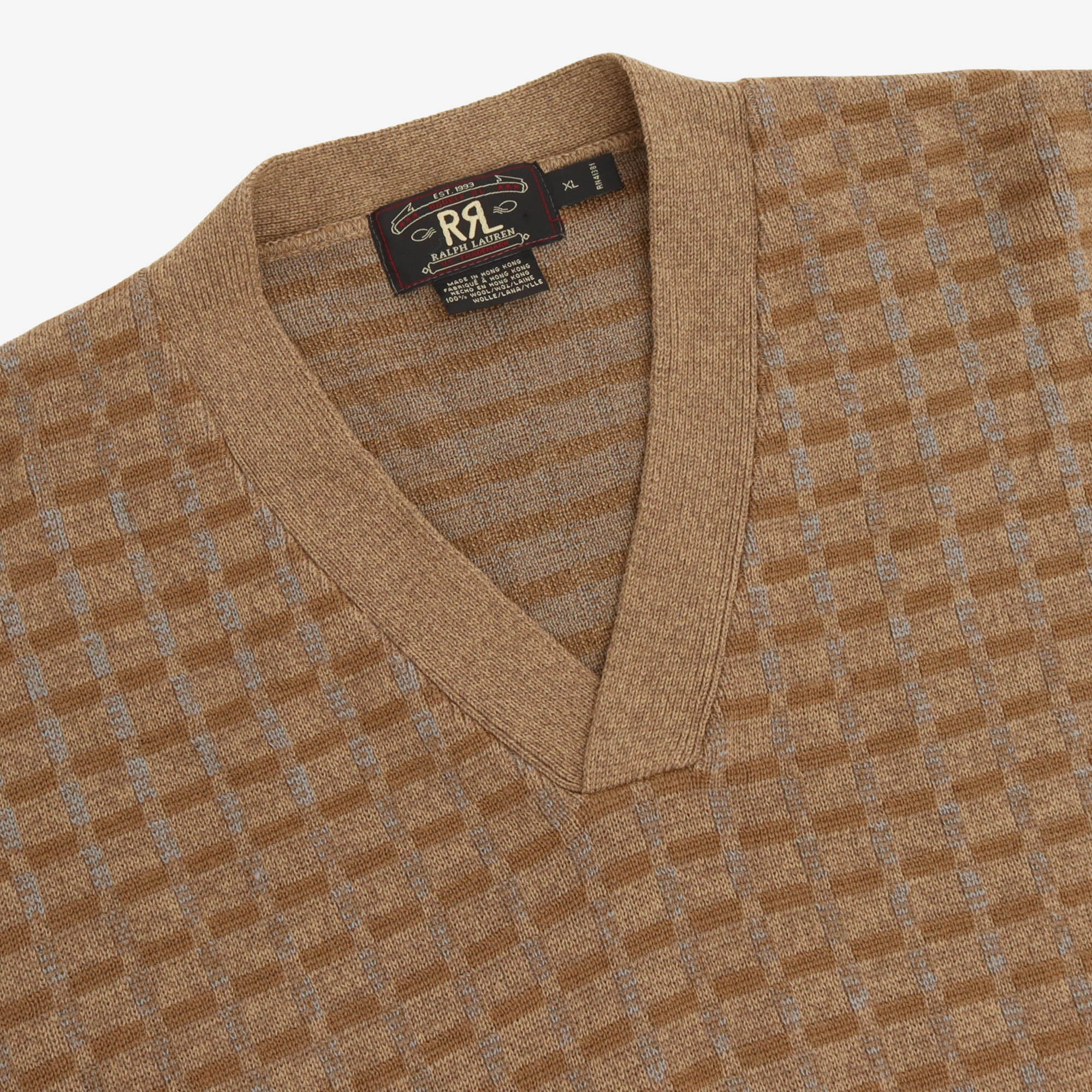 Plaid Jacquard V Neck Sweater
