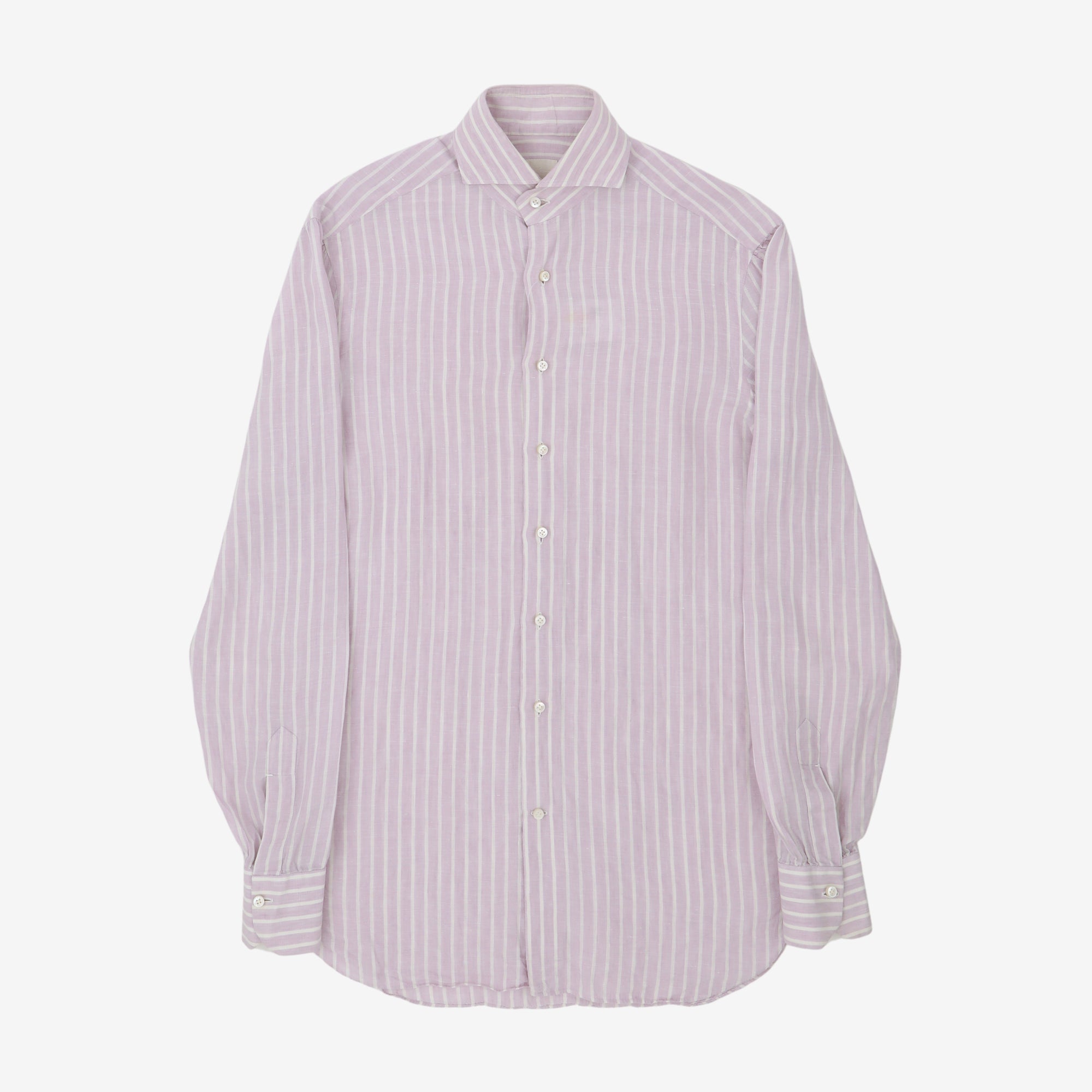 MTO Striped Linen Spread Collar Shirt