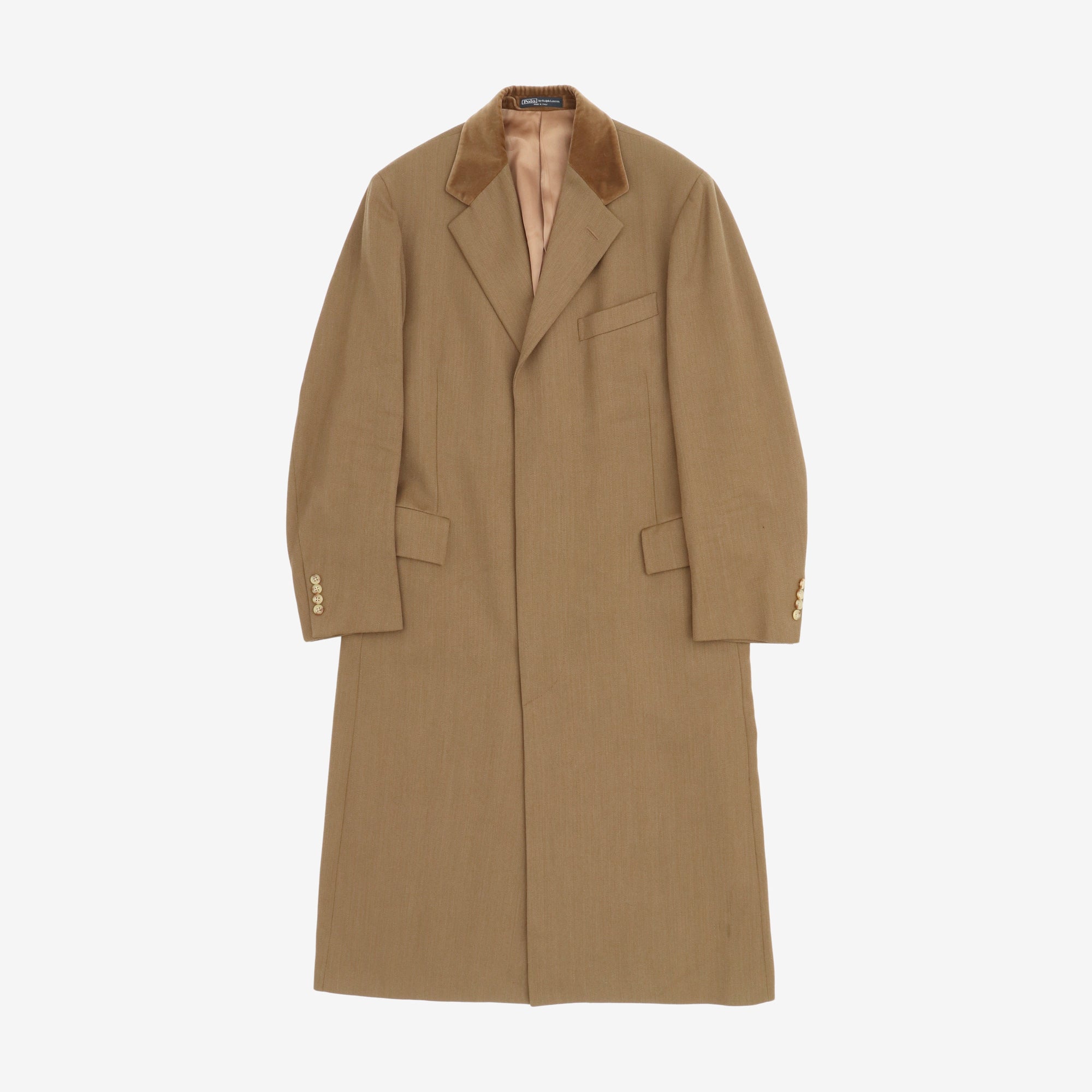 Velvet Collar Wool Covert Top Coat