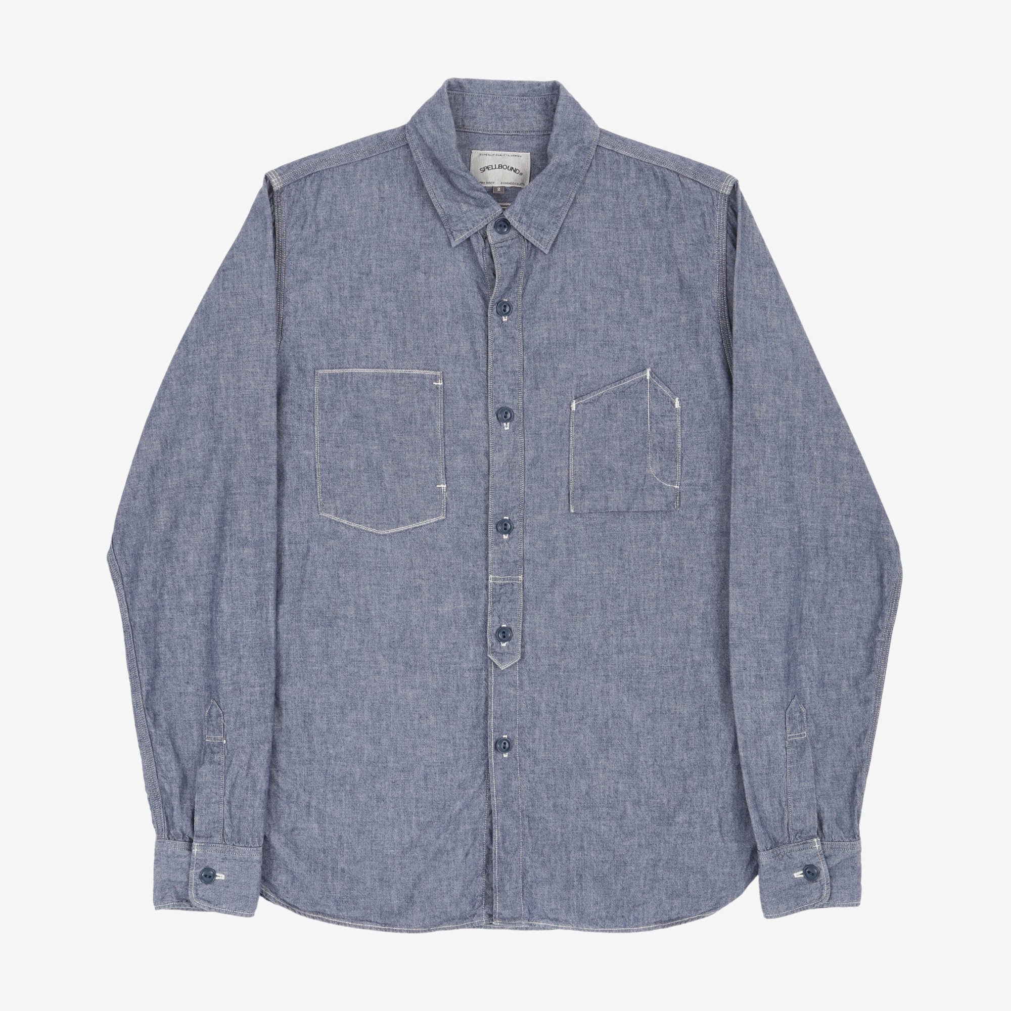 Asymmetric Pocket Chambray Work Shirt