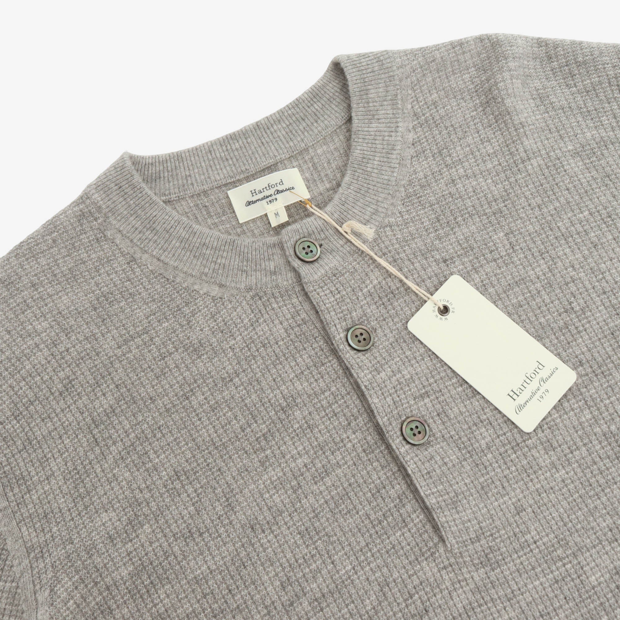 Wool Cashmere Waffle Henley Sweater